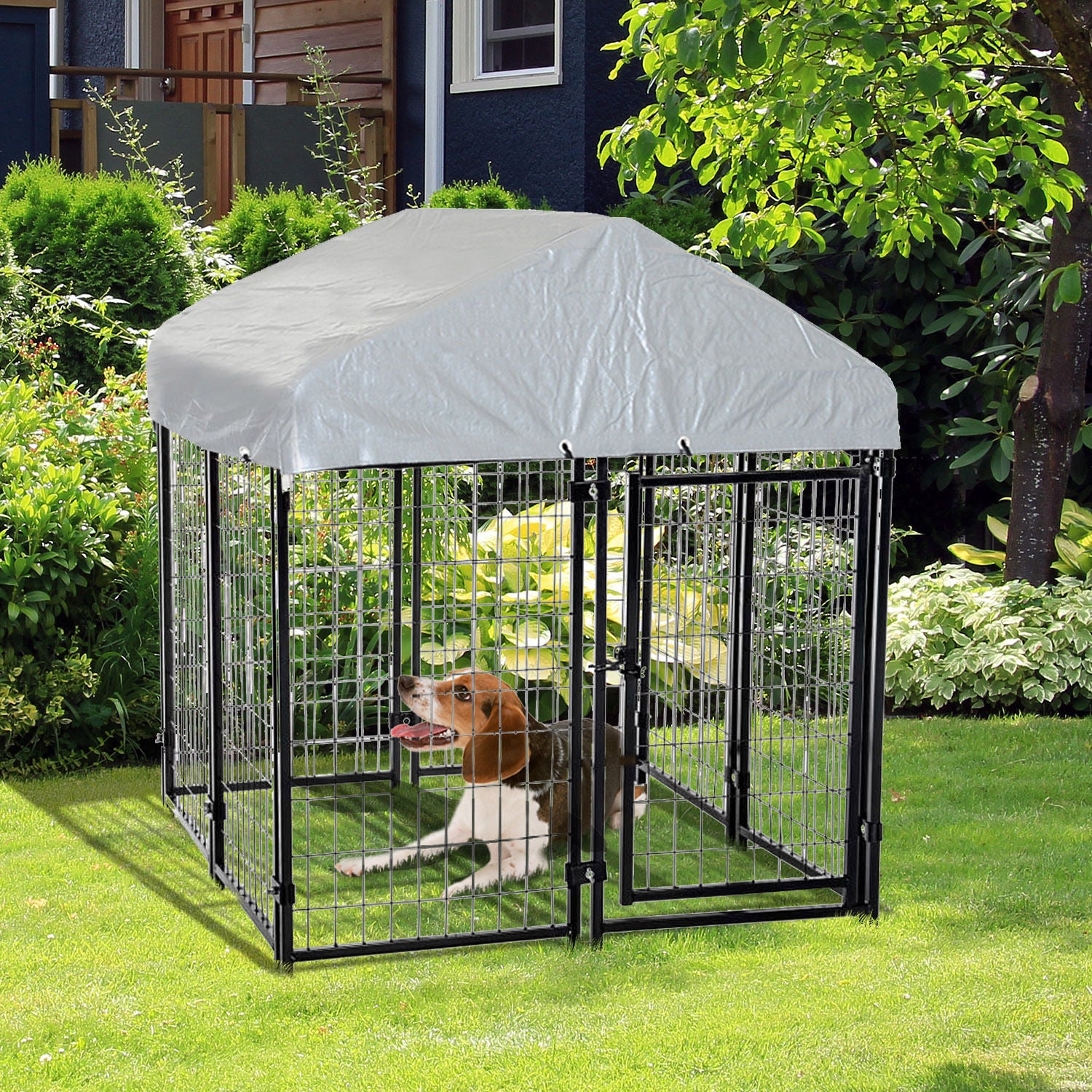 PawHut 4' x 4' x 6'  Dog Kennel Outside, Dog Playpen Exercise Pen with Lockable Door, Water-Resistant Canopy, for Medium and Large Puppies