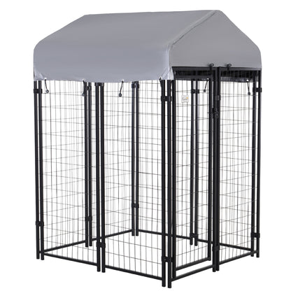 PawHut 4' x 4' x 6'  Dog Kennel Outside, Dog Playpen Exercise Pen with Lockable Door, Water-Resistant Canopy, for Medium and Large Puppies