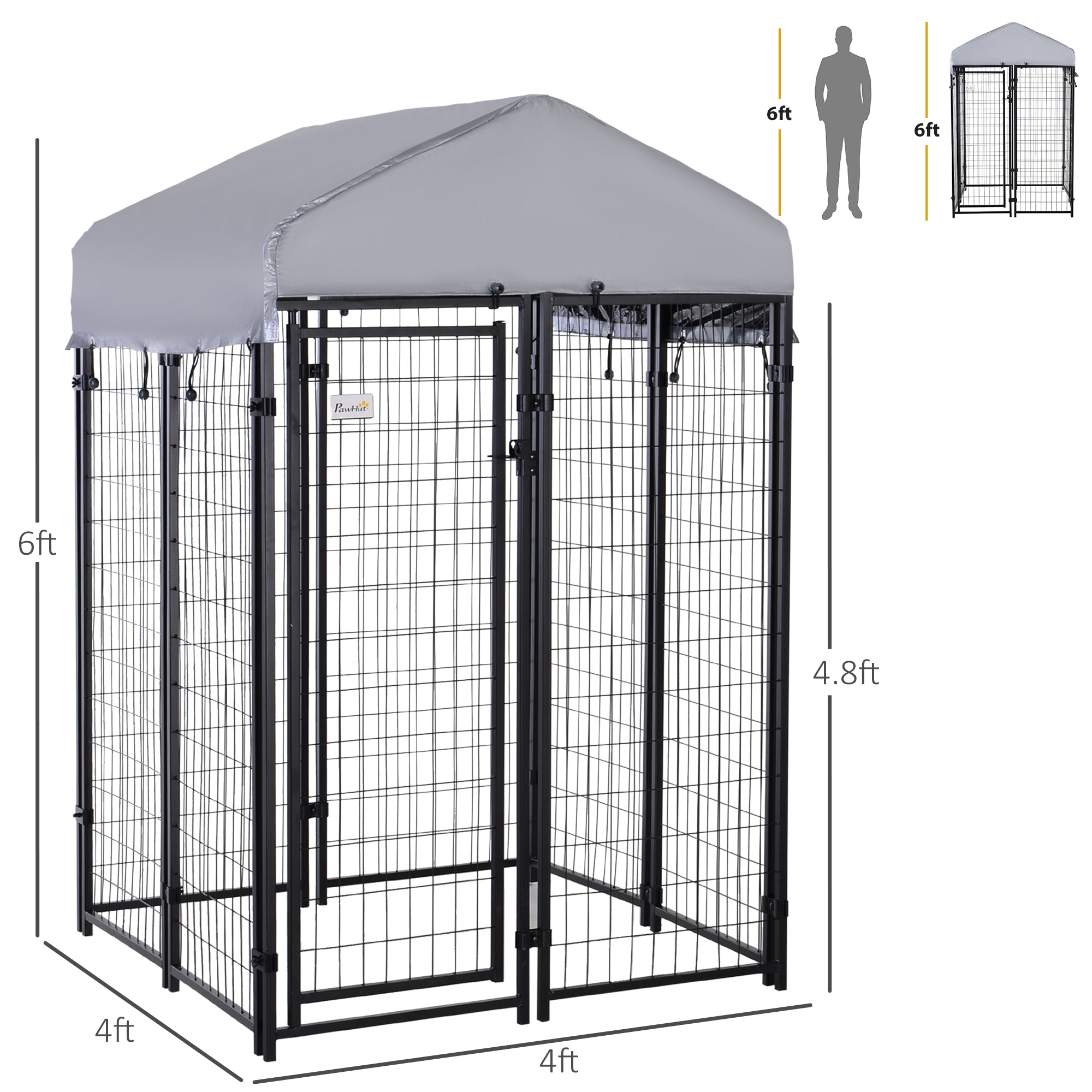 PawHut 4' x 4' x 6'  Dog Kennel Outside, Dog Playpen Exercise Pen with Lockable Door, Water-Resistant Canopy, for Medium and Large Puppies