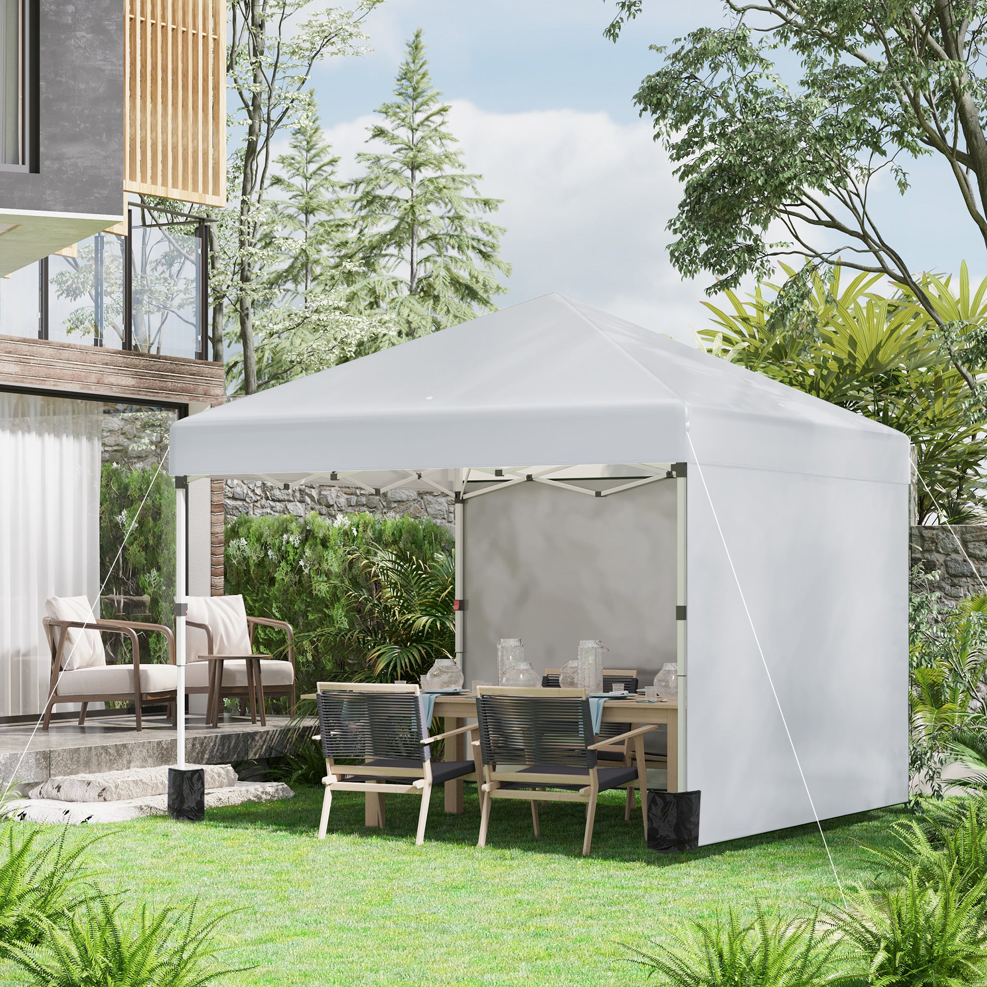 Outsunny 10' x 10' Pop Up Canopy Tent with Removable Sidewalls, Instant Shelter with Portable Roller Bag, 4 Sand Bags, Adjustable Height for Outdoor, Garden, Patio, Light Grey
