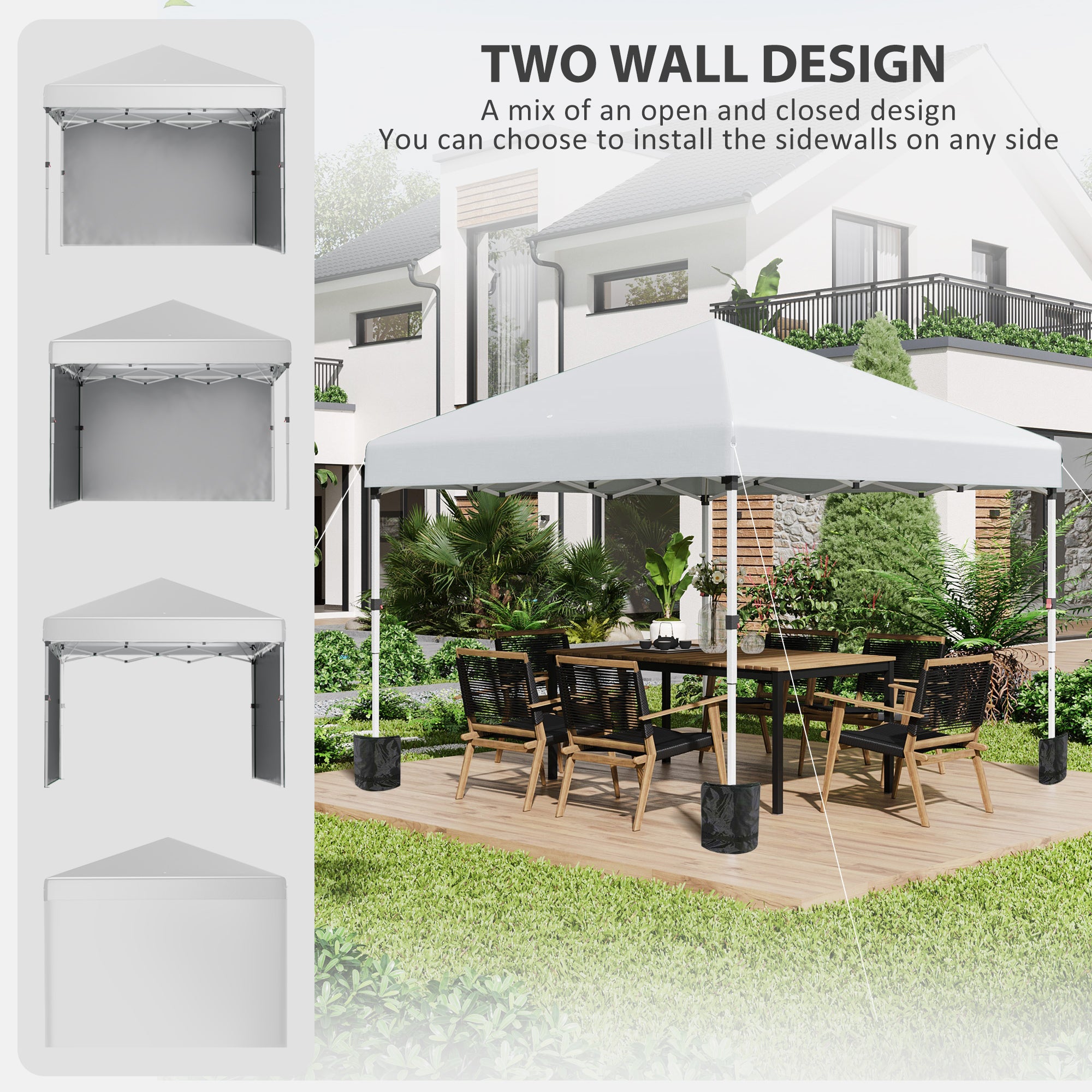 Outsunny 10' x 10' Pop Up Canopy Tent with Removable Sidewalls, Instant Shelter with Portable Roller Bag, 4 Sand Bags, Adjustable Height for Outdoor, Garden, Patio, Light Grey