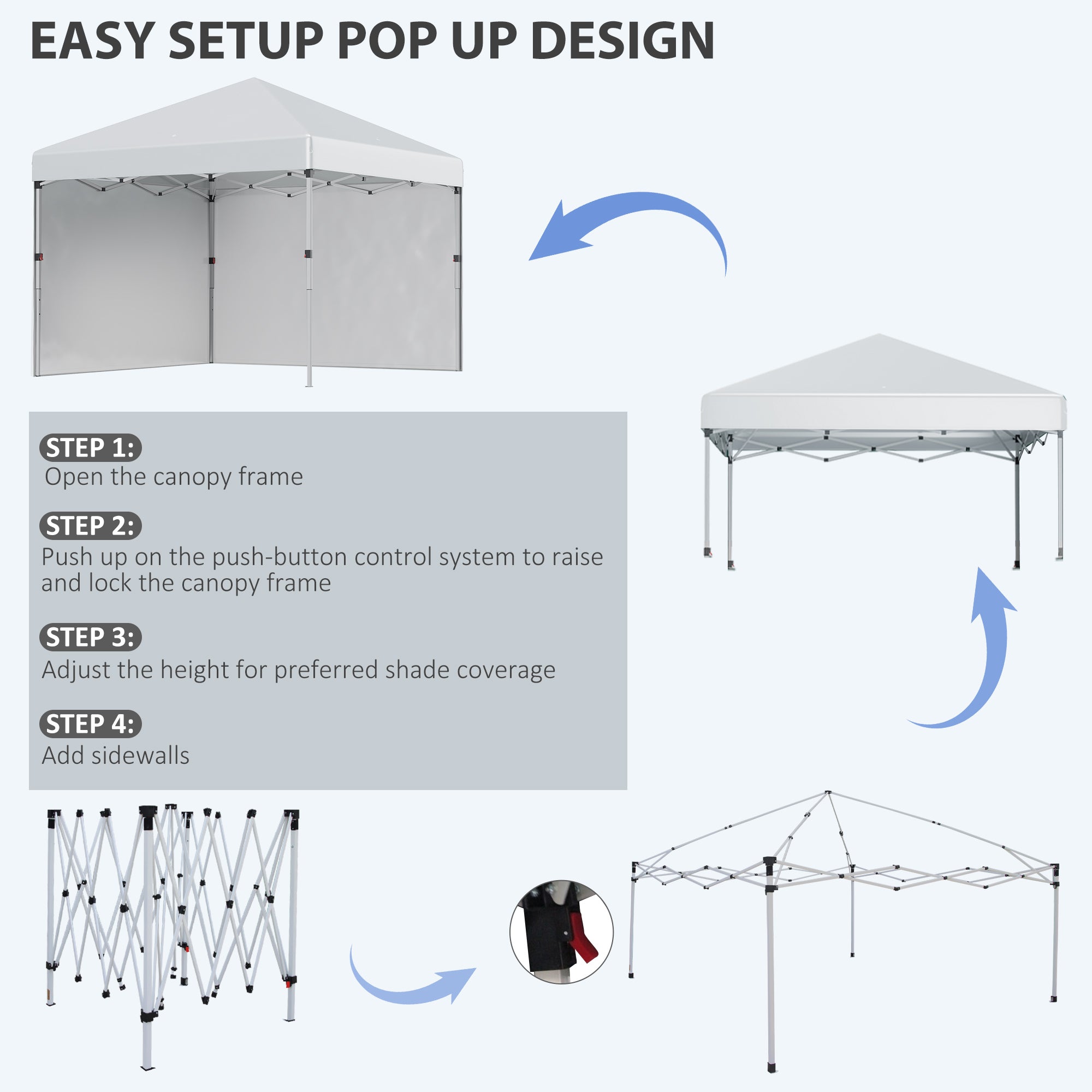 Outsunny 10' x 10' Pop Up Canopy Tent with Removable Sidewalls, Instant Shelter with Portable Roller Bag, 4 Sand Bags, Adjustable Height for Outdoor, Garden, Patio, Light Grey