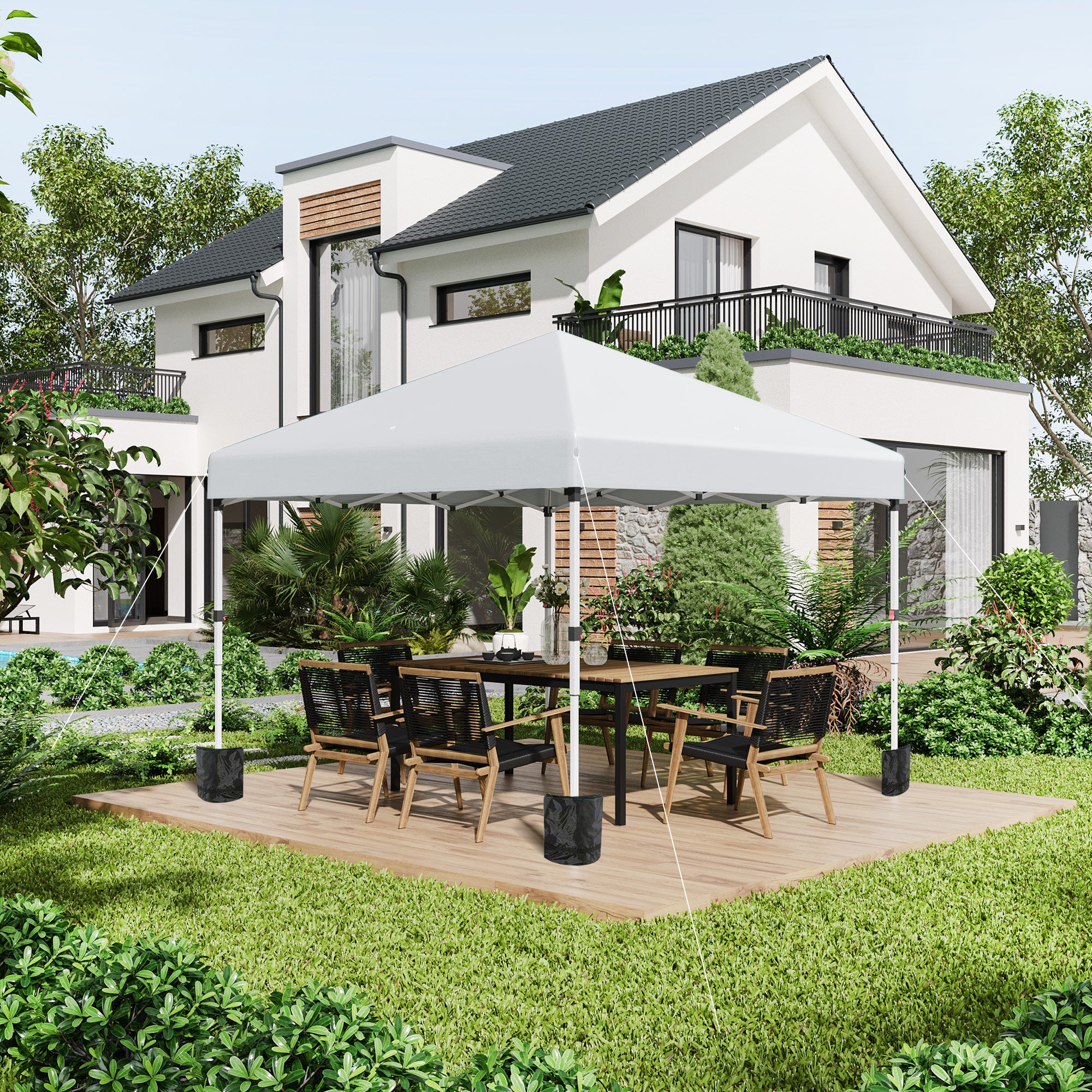 Outsunny 10' x 10' Pop Up Canopy Tent with Removable Sidewalls, Instant Shelter with Portable Roller Bag, 4 Sand Bags, Adjustable Height for Outdoor, Garden, Patio, Light Grey