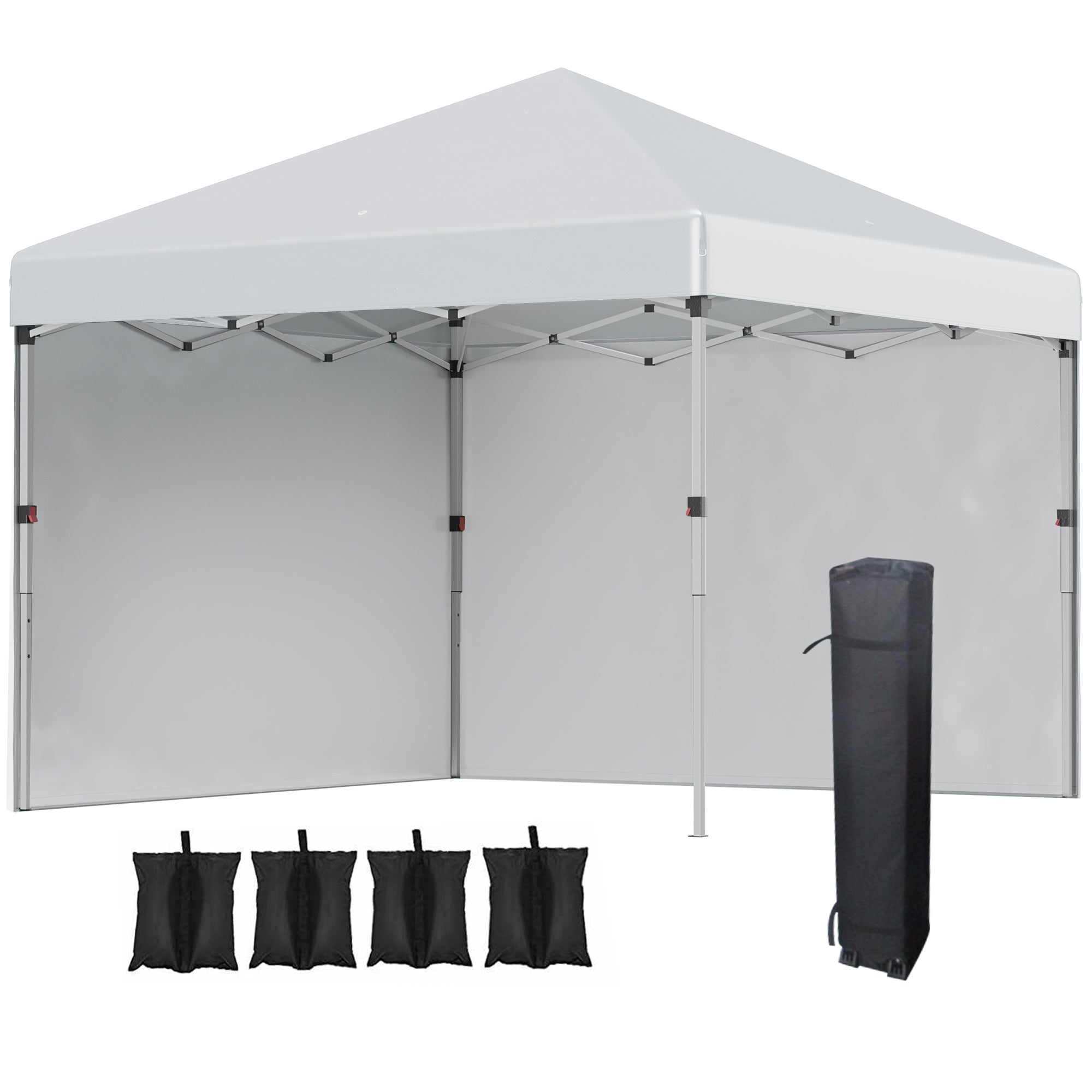 Outsunny 10' x 10' Pop Up Canopy Tent with Removable Sidewalls, Instant Shelter with Portable Roller Bag, 4 Sand Bags, Adjustable Height for Outdoor, Garden, Patio, Light Grey