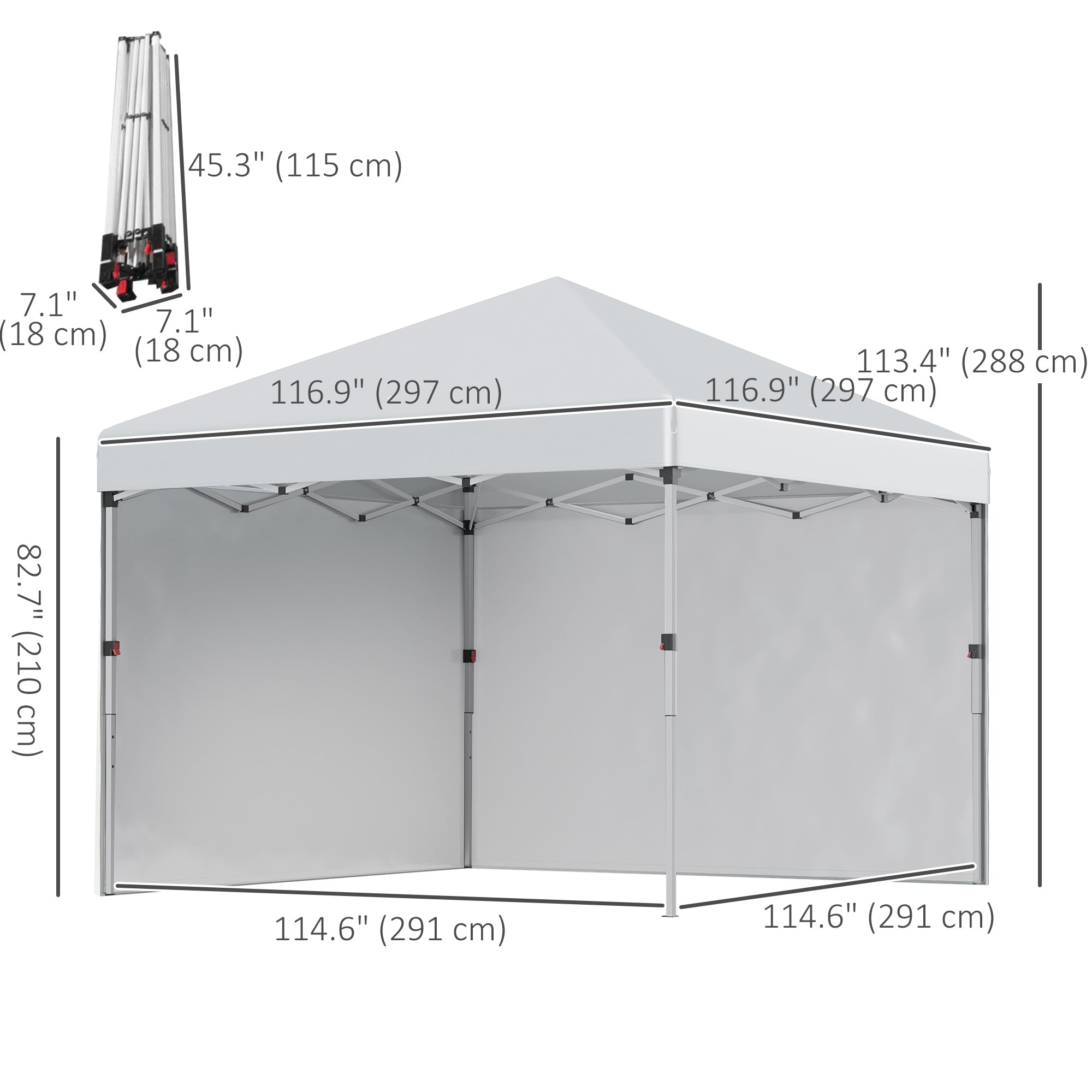 Outsunny 10' x 10' Pop Up Canopy Tent with Removable Sidewalls, Instant Shelter with Portable Roller Bag, 4 Sand Bags, Adjustable Height for Outdoor, Garden, Patio, Light Grey