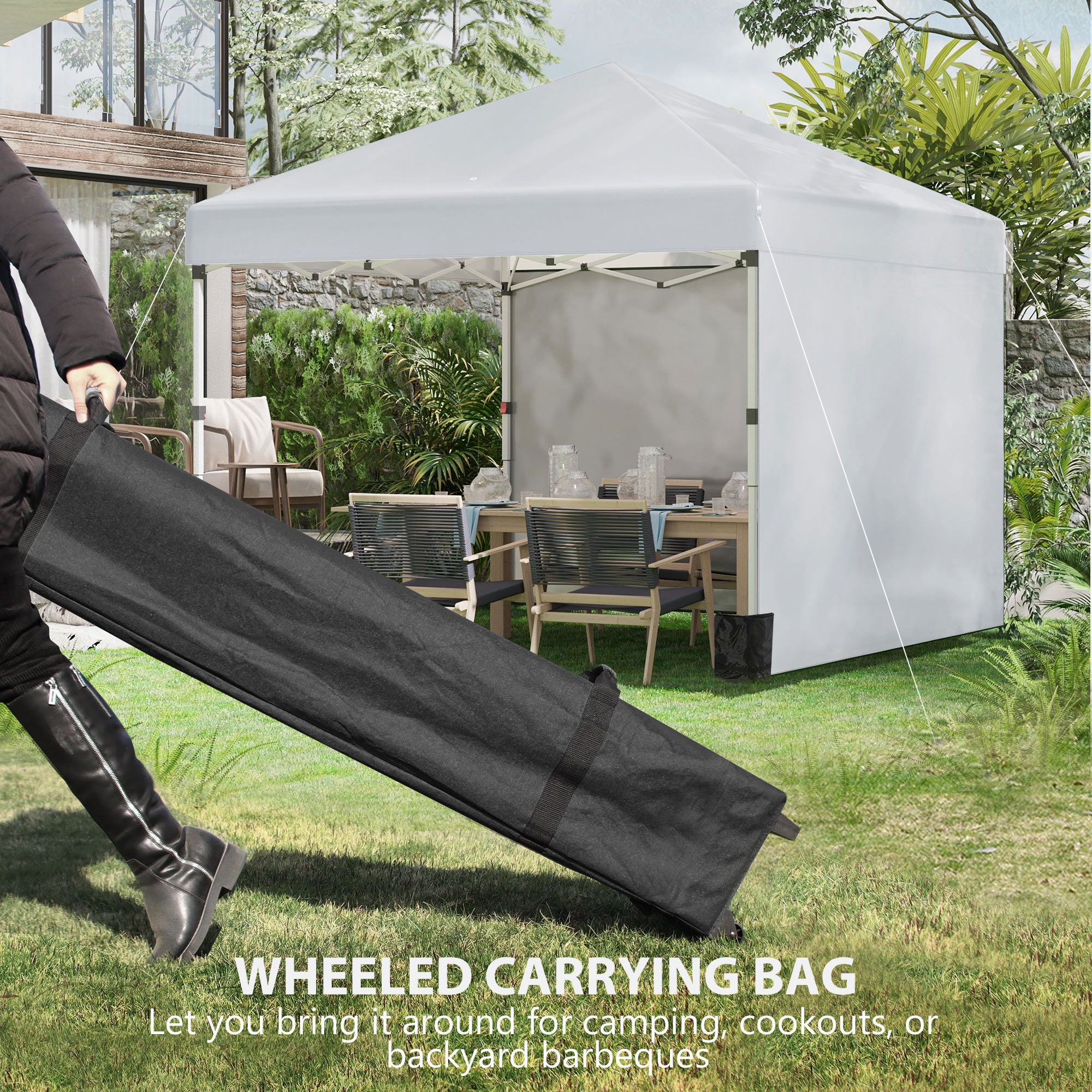 Outsunny 10' x 10' Pop Up Canopy Tent with Removable Sidewalls, Instant Shelter with Portable Roller Bag, 4 Sand Bags, Adjustable Height for Outdoor, Garden, Patio, Light Grey