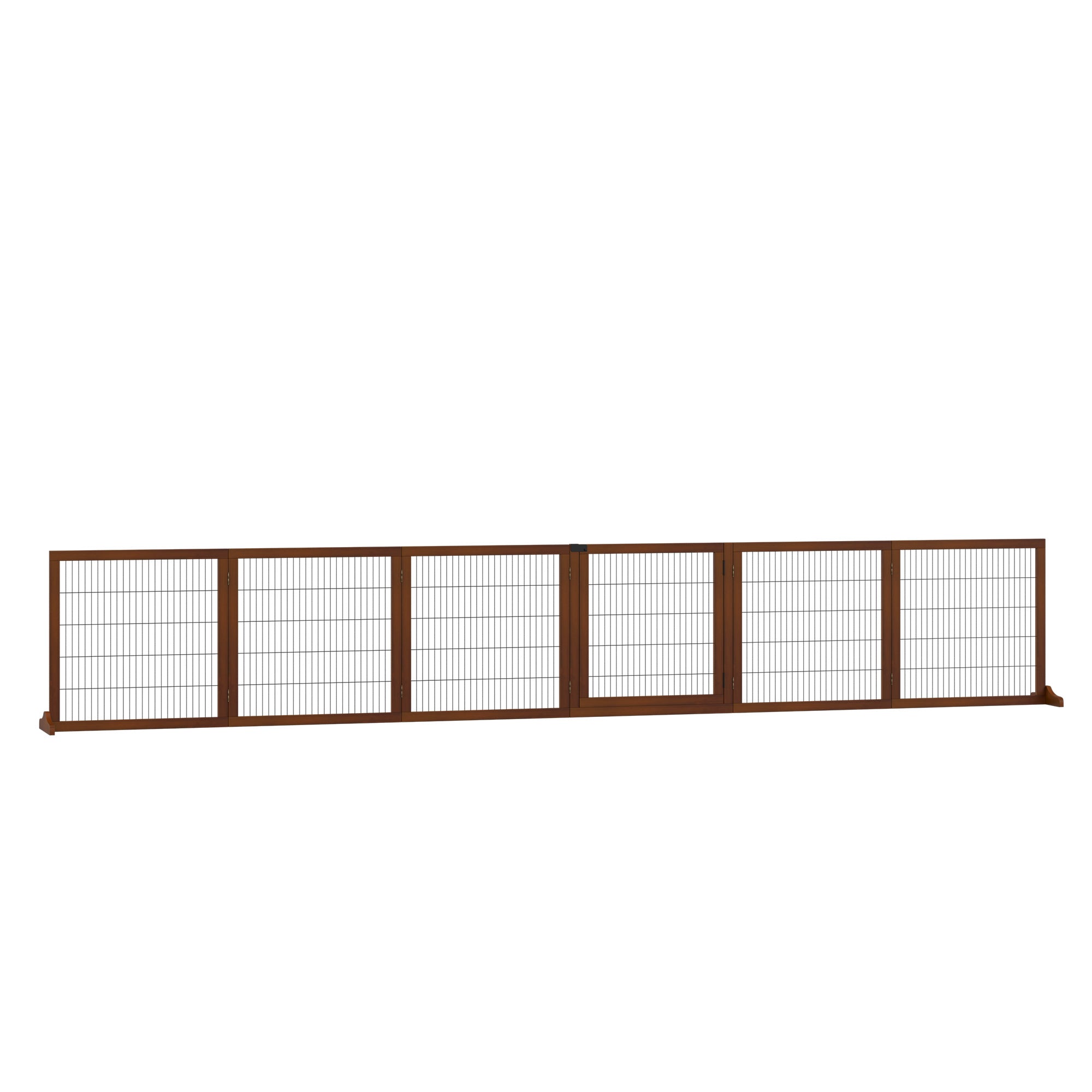 PawHut Wooden Pet Gate, Dog Safety Barrier, Freestanding Foldable Fence, w/ 6 Panels, 2 Support Feet, for House Doorway Stairs, Small & Medium Dogs, Coffee