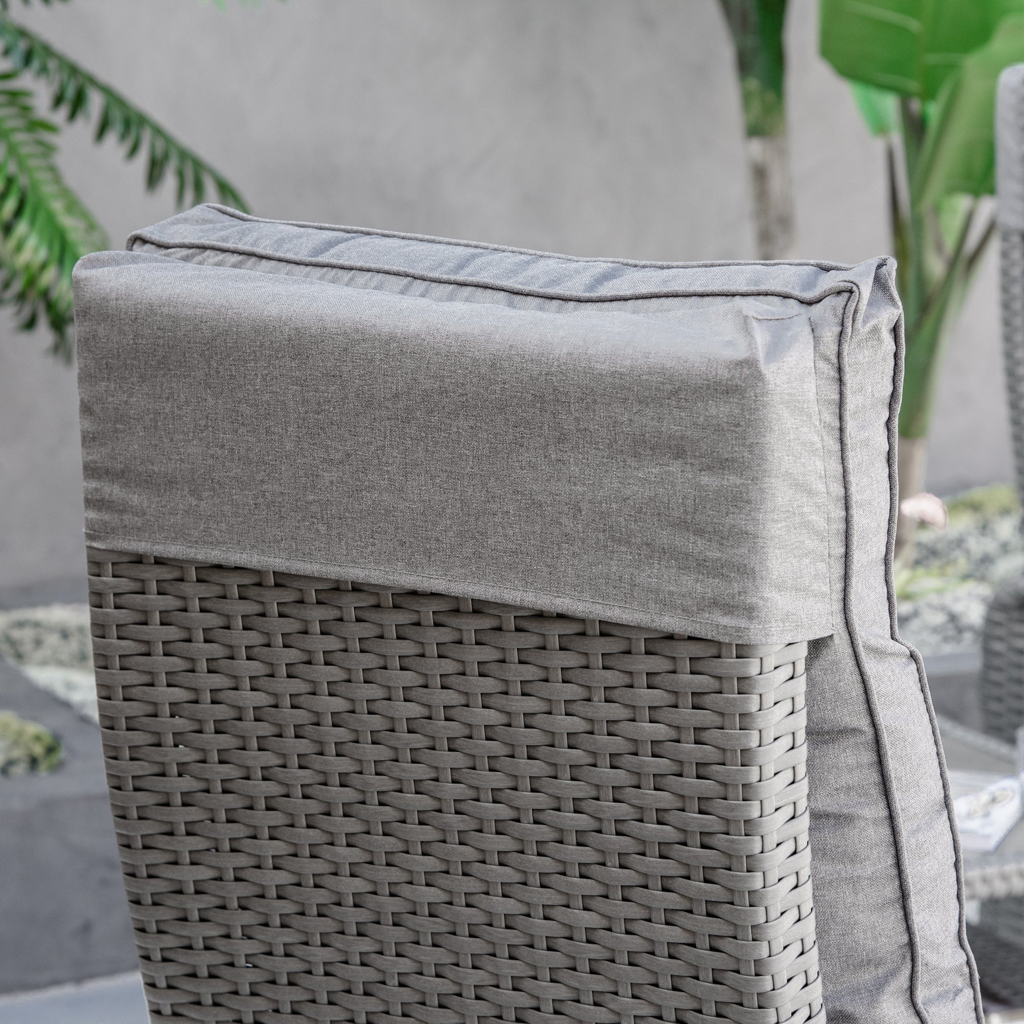 Outsunny 3 Pieces Wicker Patio Furniture Set, Rattan Bistro Set with Reclining Chairs, 2-tier Coffee Table and Cushions, Outdoor Conversation Set for Garden, Porch, Balcony, Grey