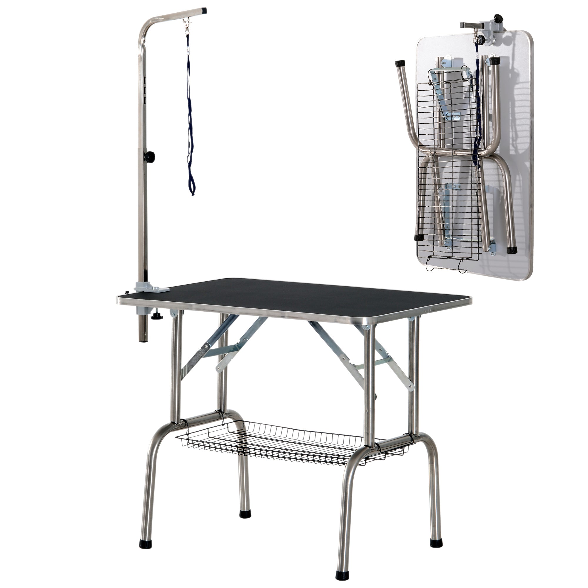 PawHut 36" Dog Grooming Table with Adjustable Grooming Arm, Pet Grooming Table for Dogs with Storage Shelf, Foldable Design, Black