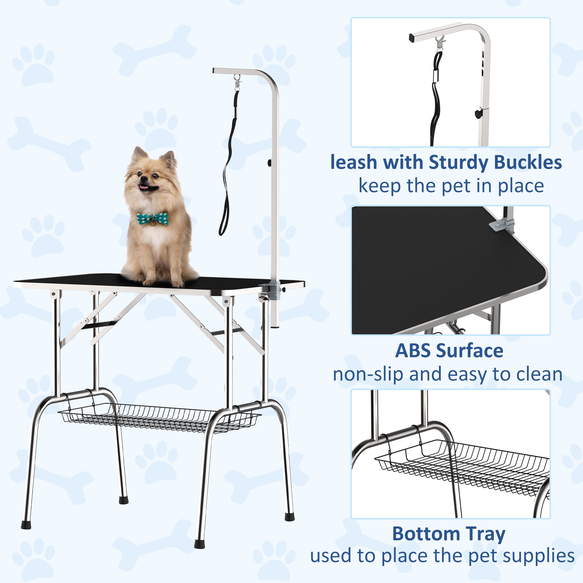 PawHut 36" Dog Grooming Table with Adjustable Grooming Arm, Pet Grooming Table for Dogs with Storage Shelf, Foldable Design, Black
