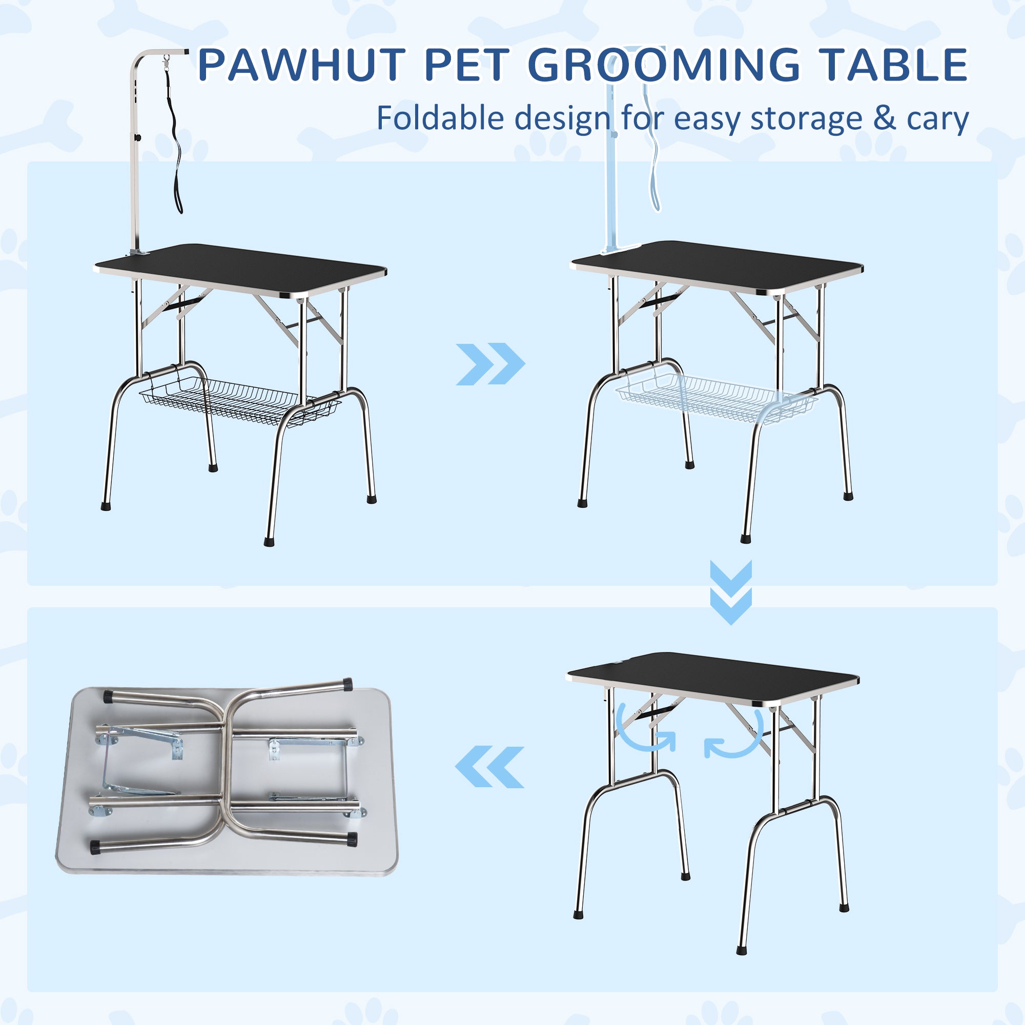 PawHut 36" Dog Grooming Table with Adjustable Grooming Arm, Pet Grooming Table for Dogs with Storage Shelf, Foldable Design, Black