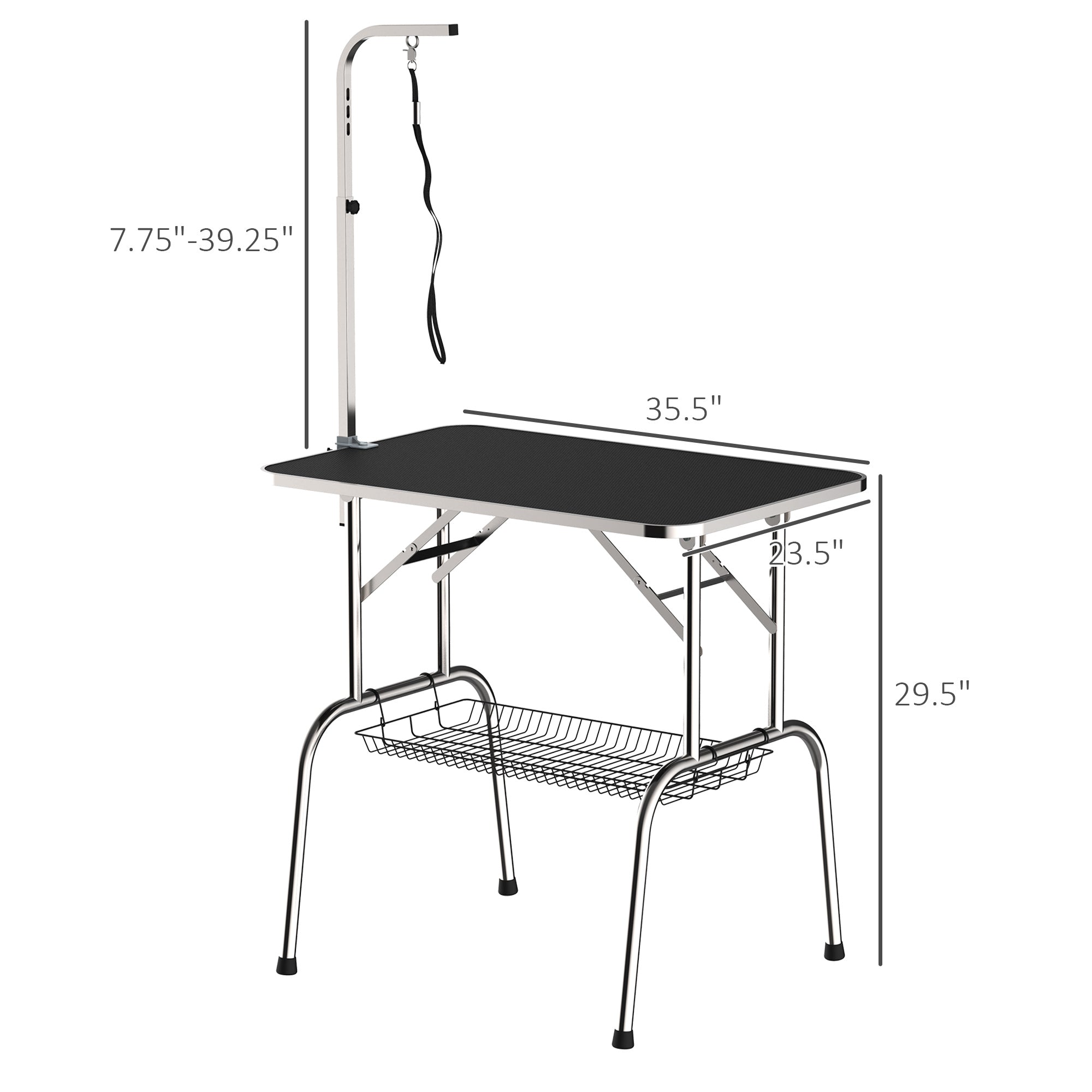 PawHut 36" Dog Grooming Table with Adjustable Grooming Arm, Pet Grooming Table for Dogs with Storage Shelf, Foldable Design, Black