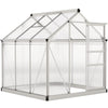 Outsunny 6' x 6' x 6.6' Polycarbonate Greenhouse, Walk-In Green House Kit Garden, Plants Grow, Galvanized Sheet Aluminum Frame with Rain Gutter, Vent and Sliding Door, Silver