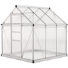 Outsunny 6' x 6' x 6.6' Polycarbonate Greenhouse, Walk-In Green House Kit Garden, Plants Grow, Galvanized Sheet Aluminum Frame with Rain Gutter, Vent and Sliding Door, Silver