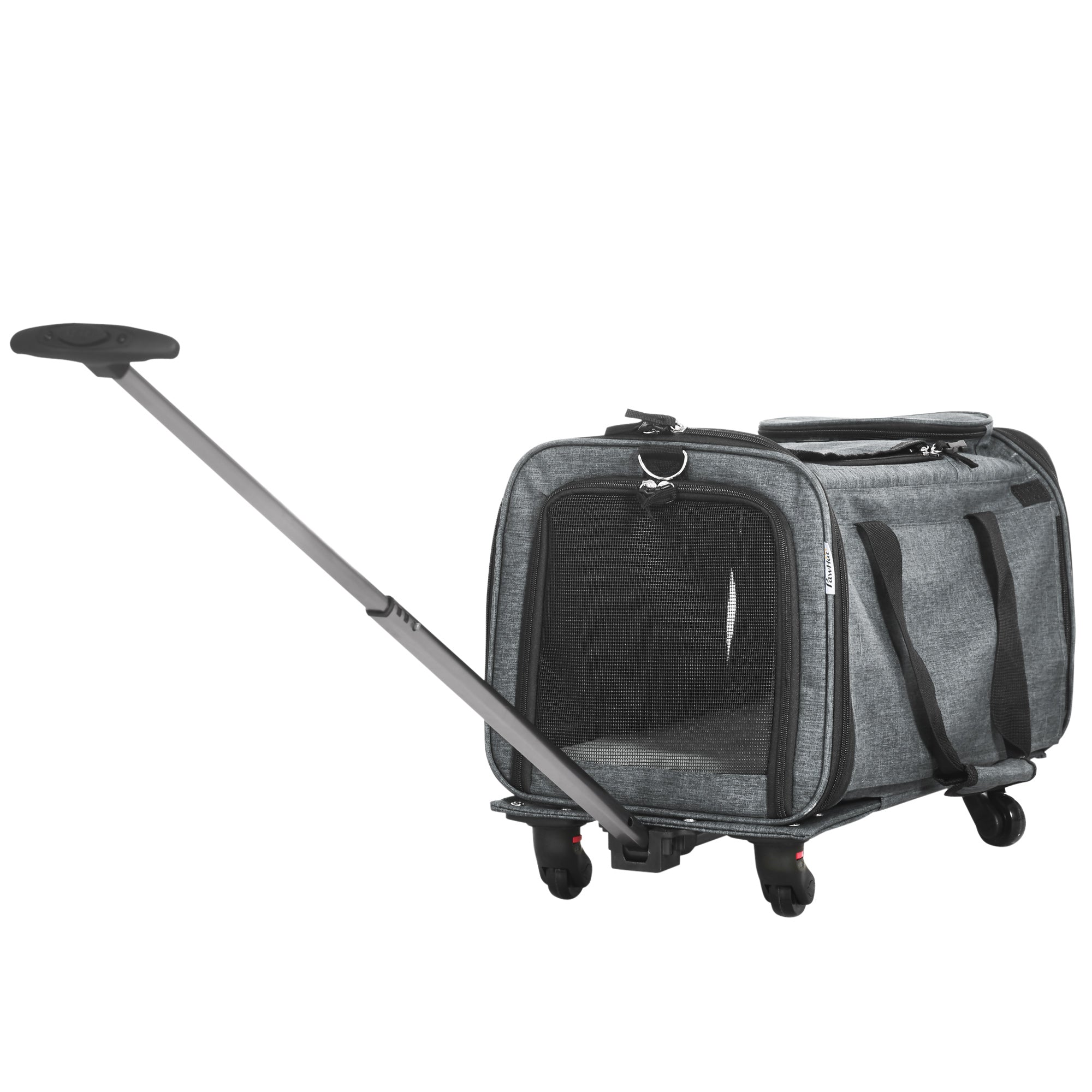 PawHut 4 in 1 Pet Carrier On Wheels for Cats, Miniature Dogs, Pet Trolley, Sling Bag, Cat Travel Carrier Bag, Car Seat with Telescopic Handle, Storage, Grey