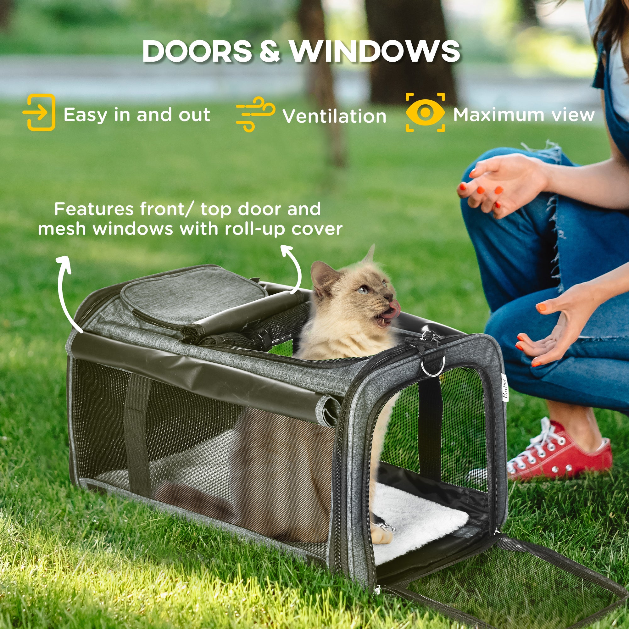 PawHut 4 in 1 Pet Carrier On Wheels for Cats, Miniature Dogs, Pet Trolley, Sling Bag, Cat Travel Carrier Bag, Car Seat with Telescopic Handle, Storage, Grey