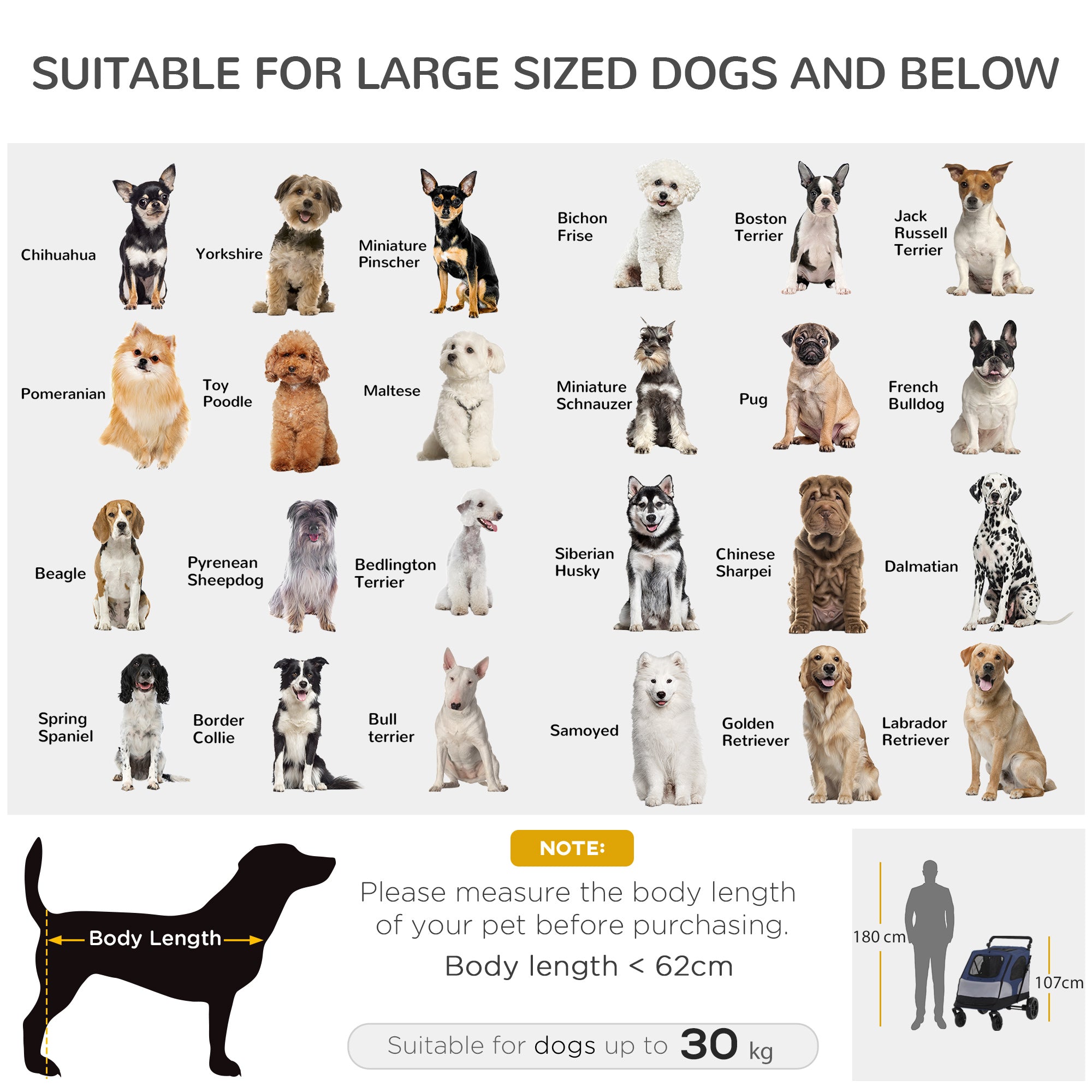 PawHut Dog Stroller Foldable Pet Trolley Pushchair Carrier Adjustable Handlebar for Medium Large Dogs Blue