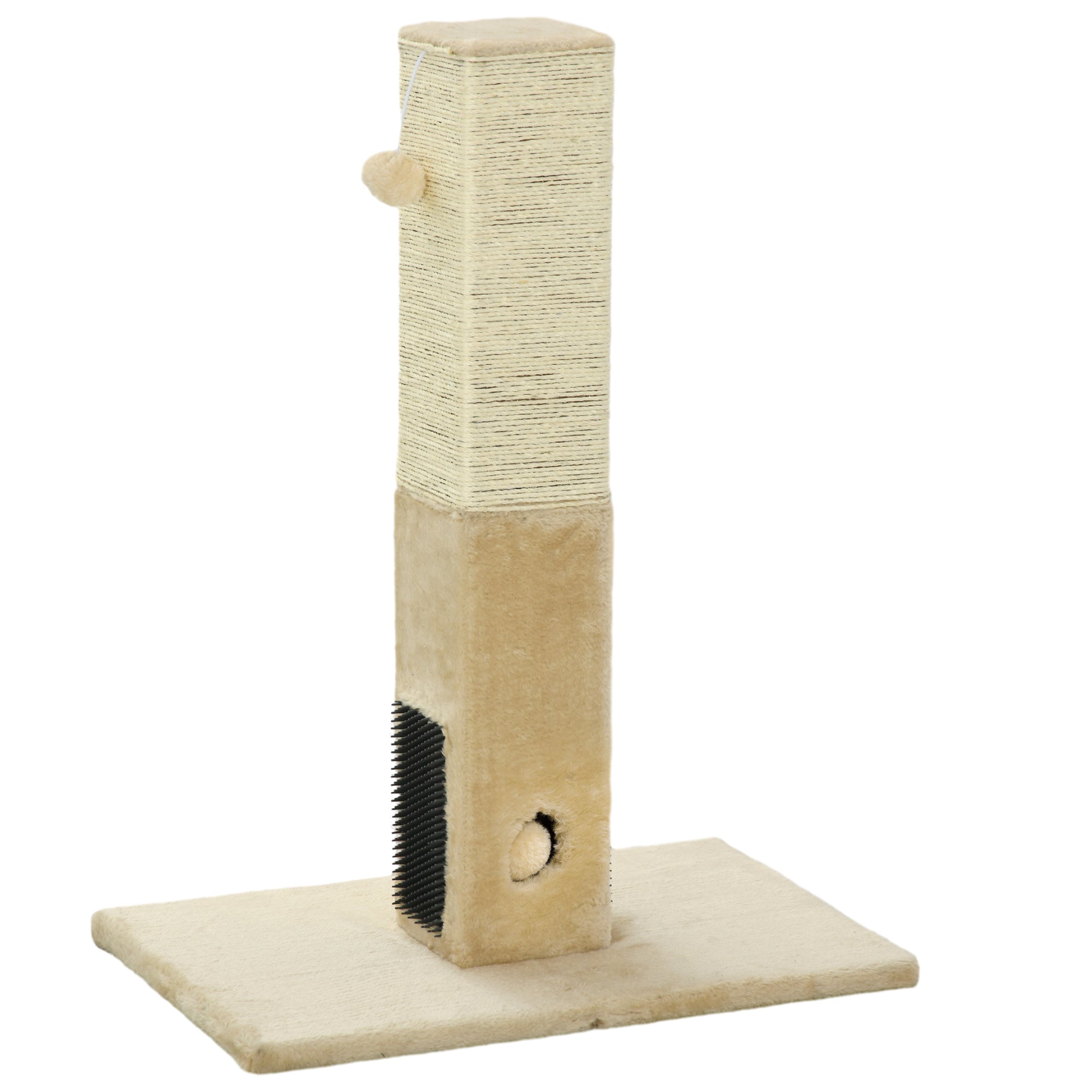 PawHut Cat Tree Scratching Post for Indoor Cats 79cm Jute Scratcher Climber w/ Carpet Base Dangling Toy Self Grooming Brush – Beige