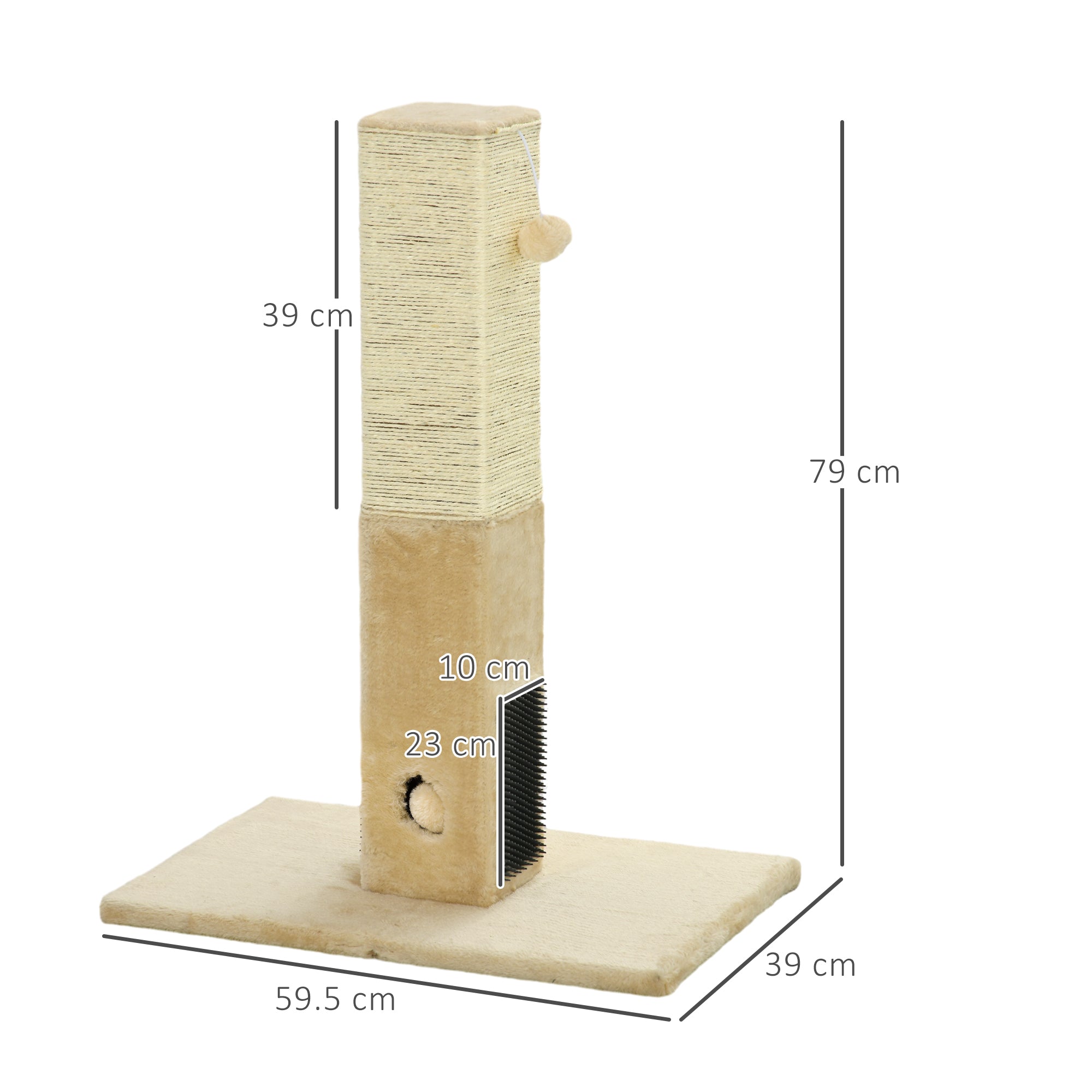 PawHut Cat Tree Scratching Post for Indoor Cats 79cm Jute Scratcher Climber w/ Carpet Base Dangling Toy Self Grooming Brush – Beige