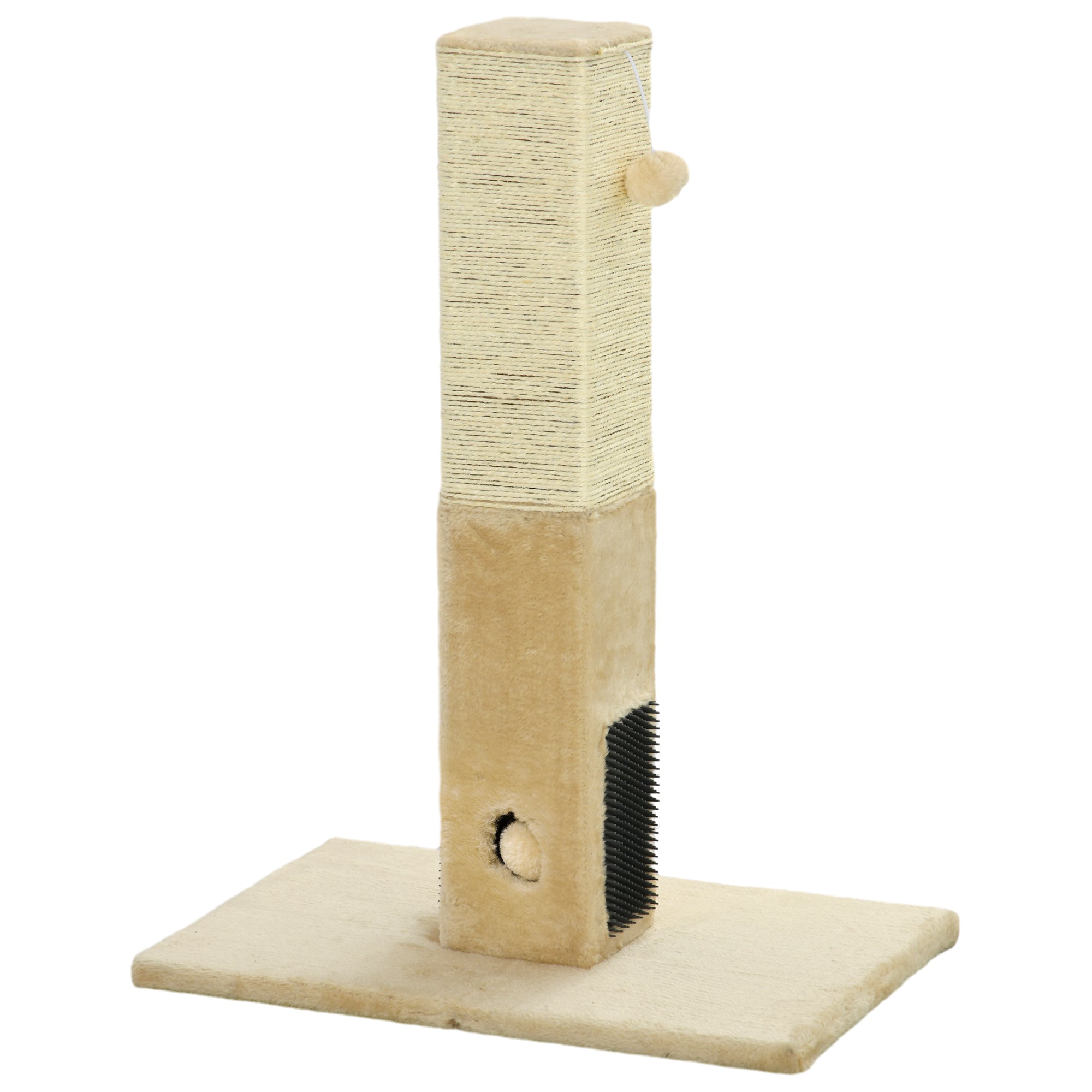 PawHut Cat Tree Scratching Post for Indoor Cats 79cm Jute Scratcher Climber w/ Carpet Base Dangling Toy Self Grooming Brush – Beige