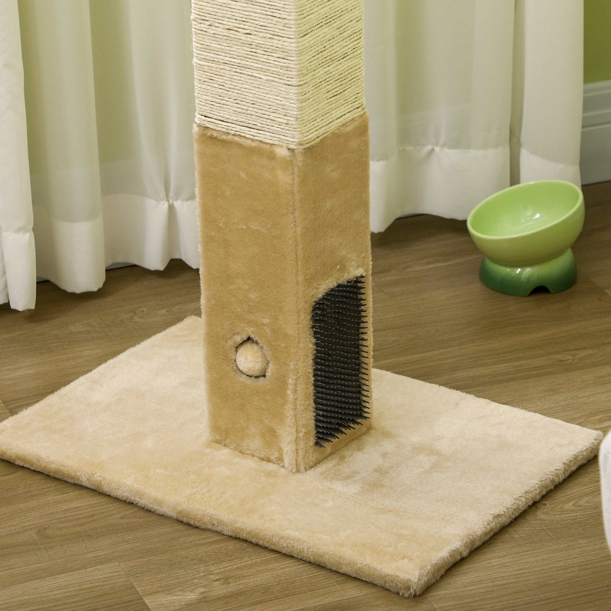 PawHut Cat Tree Scratching Post for Indoor Cats 79cm Jute Scratcher Climber w/ Carpet Base Dangling Toy Self Grooming Brush – Beige