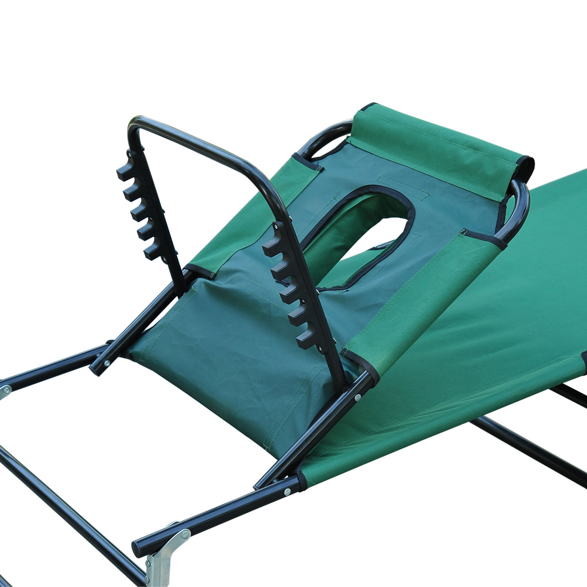 Outsunny Adjustable Garden Sun Lounger w/ Reading Hole Outdoor Reclining Seat Folding Camping Beach Lounging Bed Green