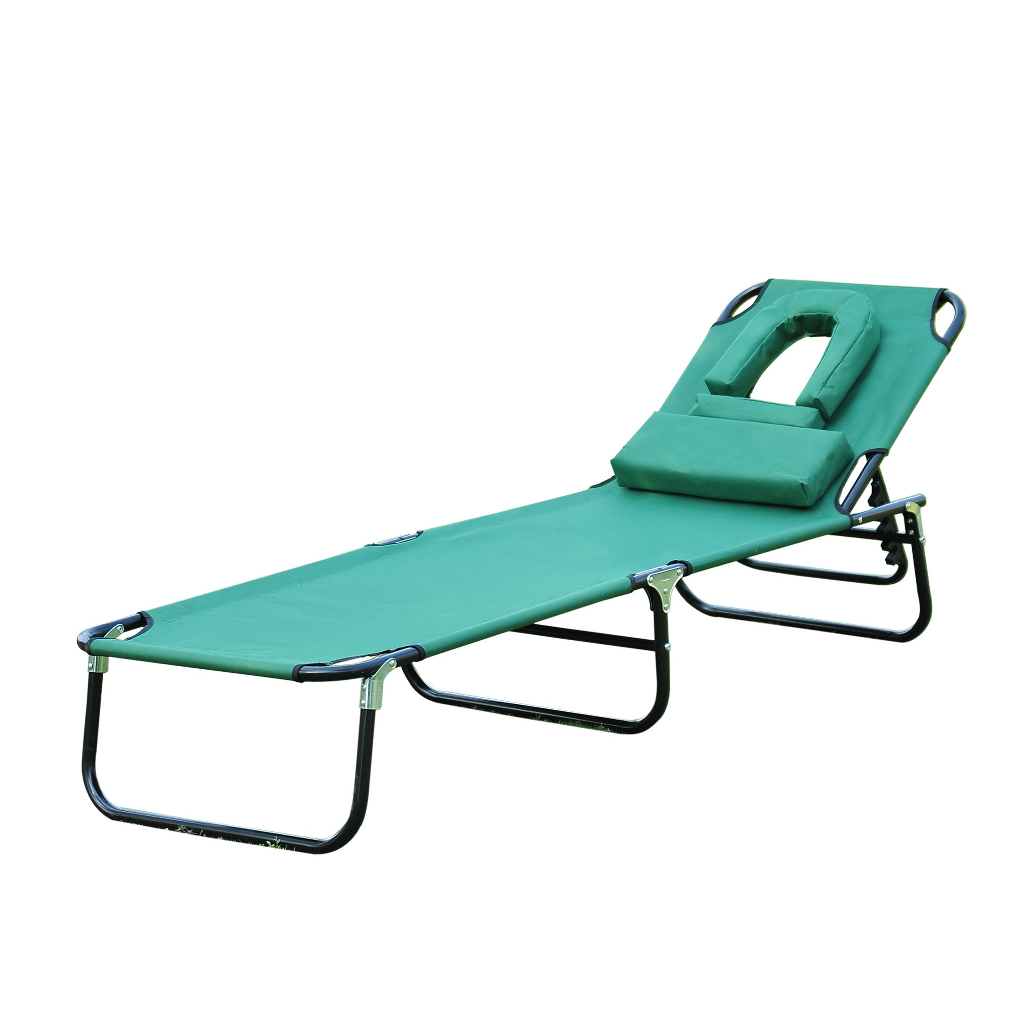 Outsunny Adjustable Garden Sun Lounger w/ Reading Hole Outdoor Reclining Seat Folding Camping Beach Lounging Bed Green