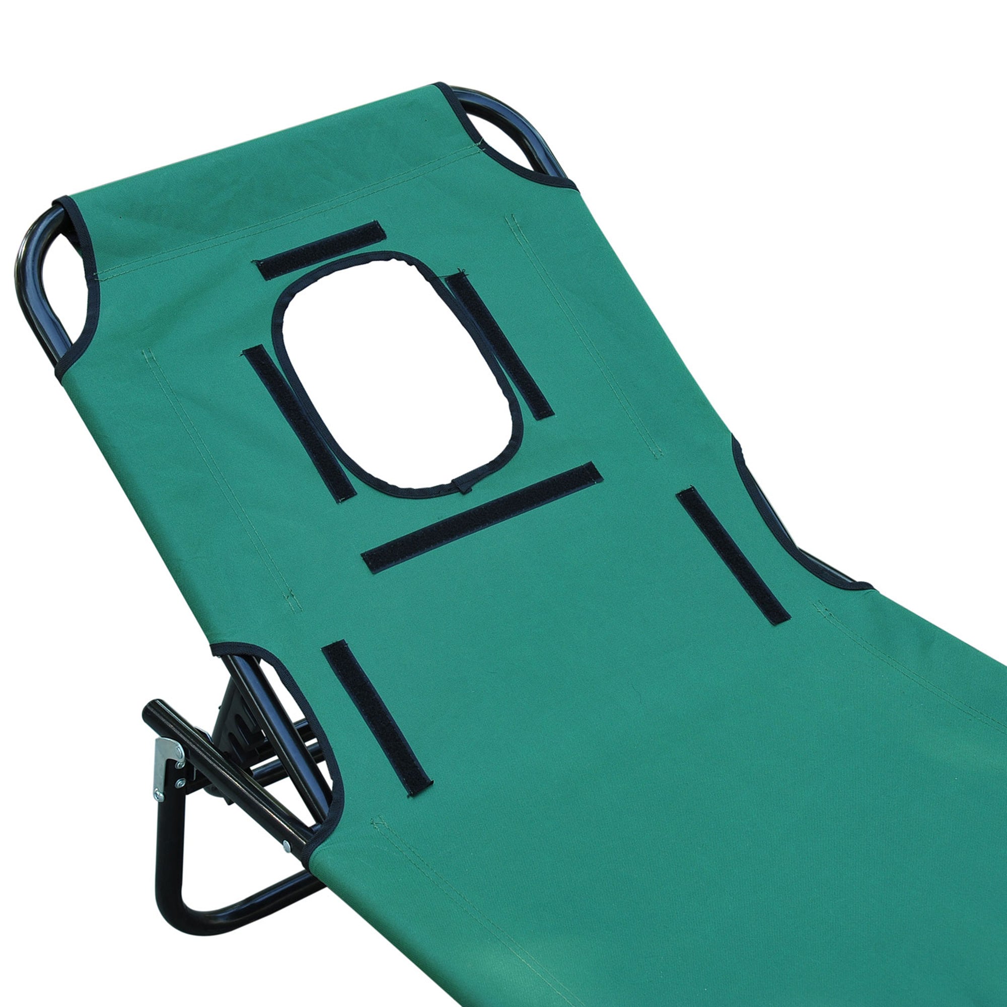 Outsunny Adjustable Garden Sun Lounger w/ Reading Hole Outdoor Reclining Seat Folding Camping Beach Lounging Bed Green