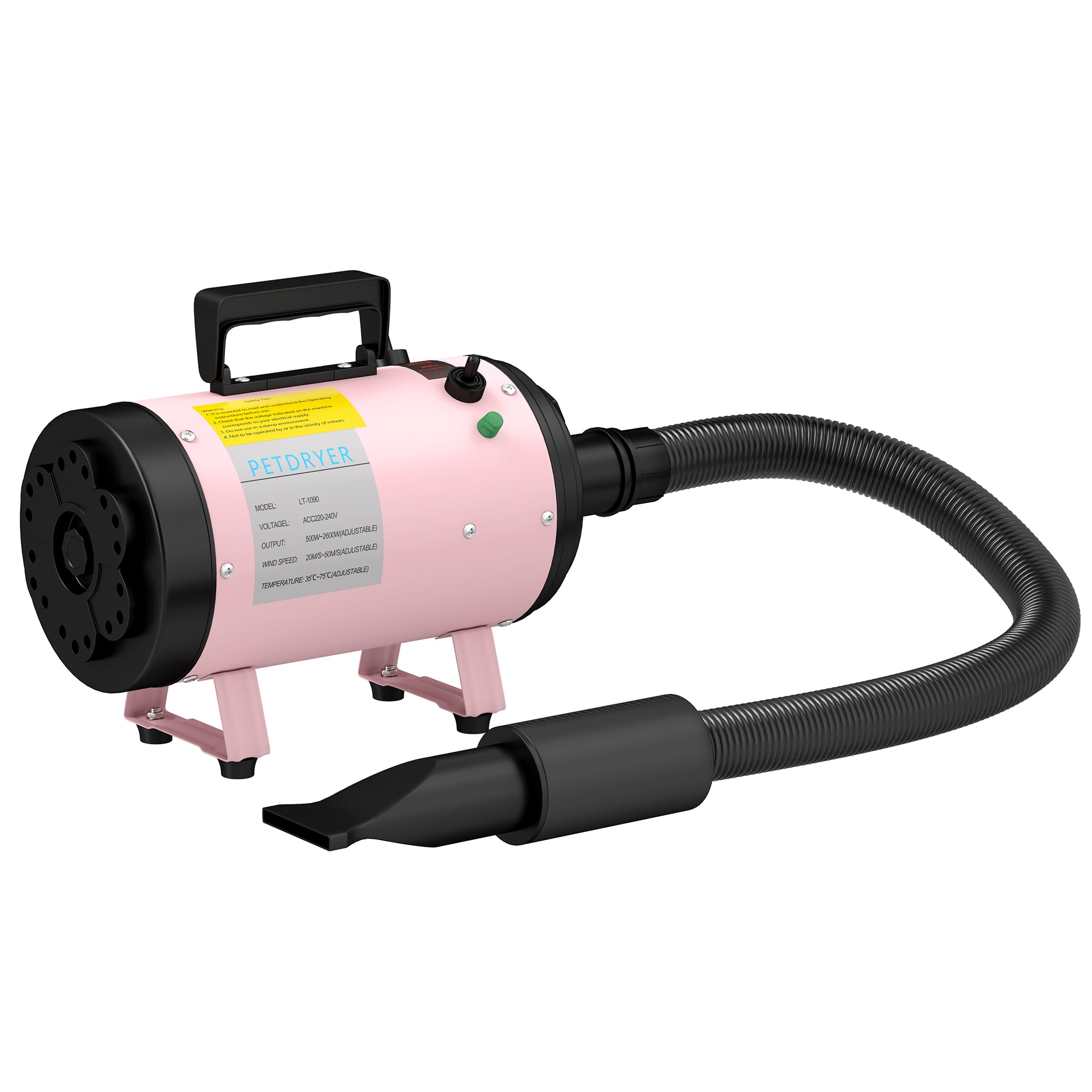 PawHut Dog Hair Dryer, 2200W Pet Grooming Hair Dryer with Adjustable Temperature & Velocity, Professional Low Noise Dog Blaster with 3 Different Nozzles, Pink