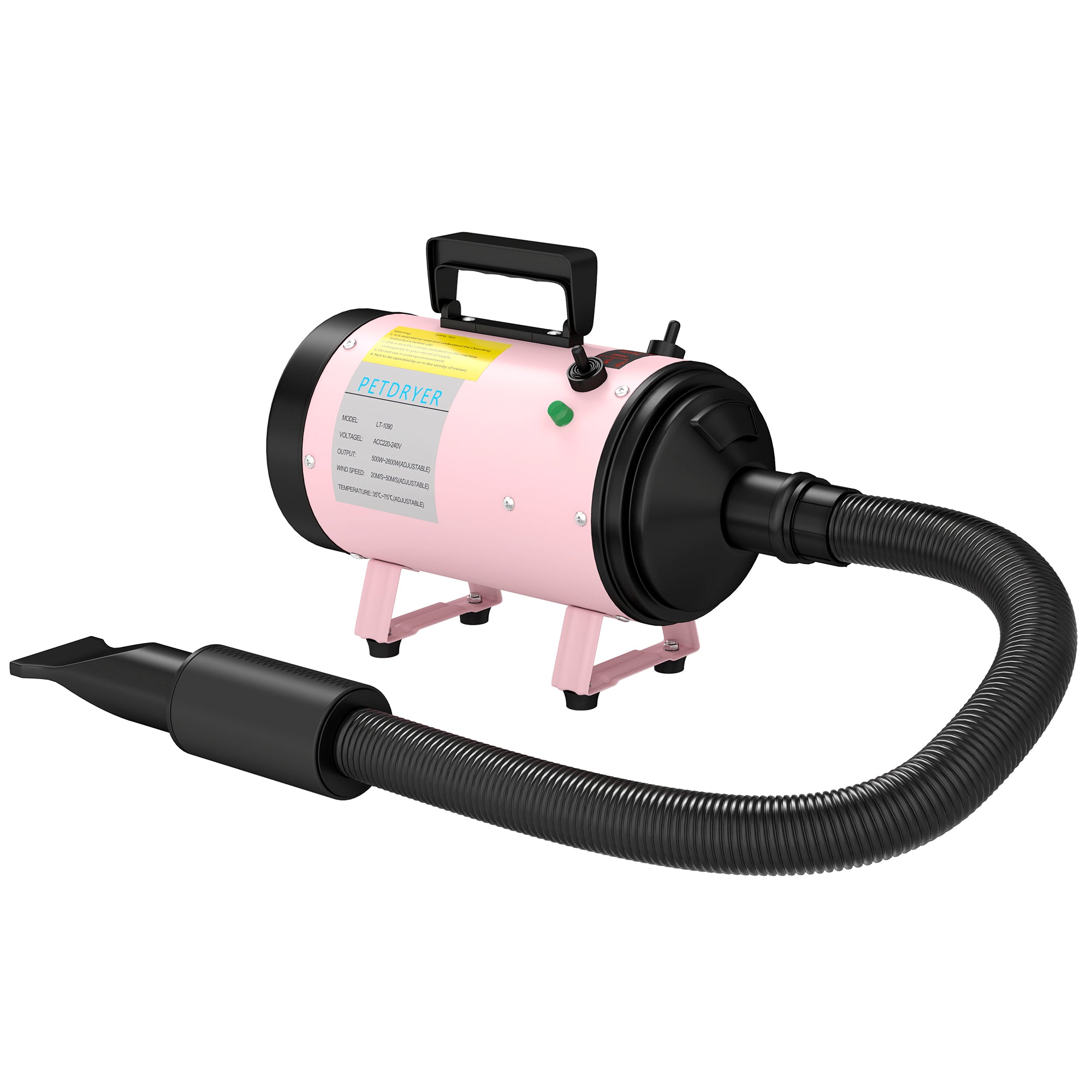 PawHut Dog Hair Dryer, 2200W Pet Grooming Hair Dryer with Adjustable Temperature & Velocity, Professional Low Noise Dog Blaster with 3 Different Nozzles, Pink