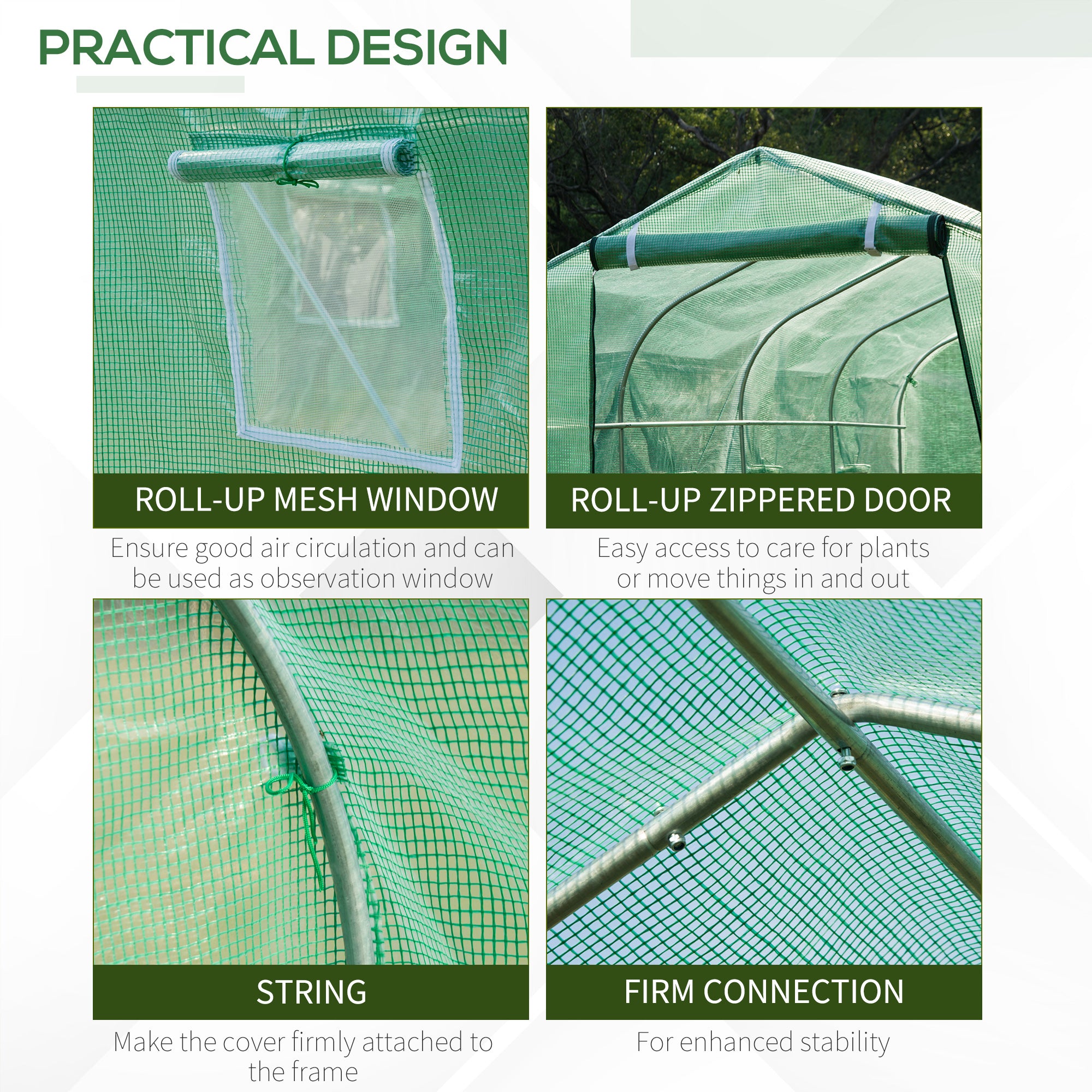 Outsunny 13' x 6.5' x 6.5' Steeple Walk-in Greenhouse Garden Plant Seed Grow Tent Polytennel with Windows and Door Green