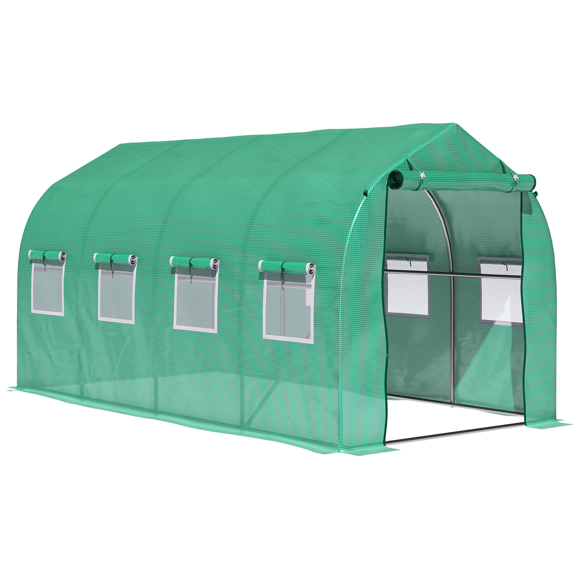Outsunny 13' x 6.5' x 6.5' Steeple Walk-in Greenhouse Garden Plant Seed Grow Tent Polytennel with Windows and Door Green