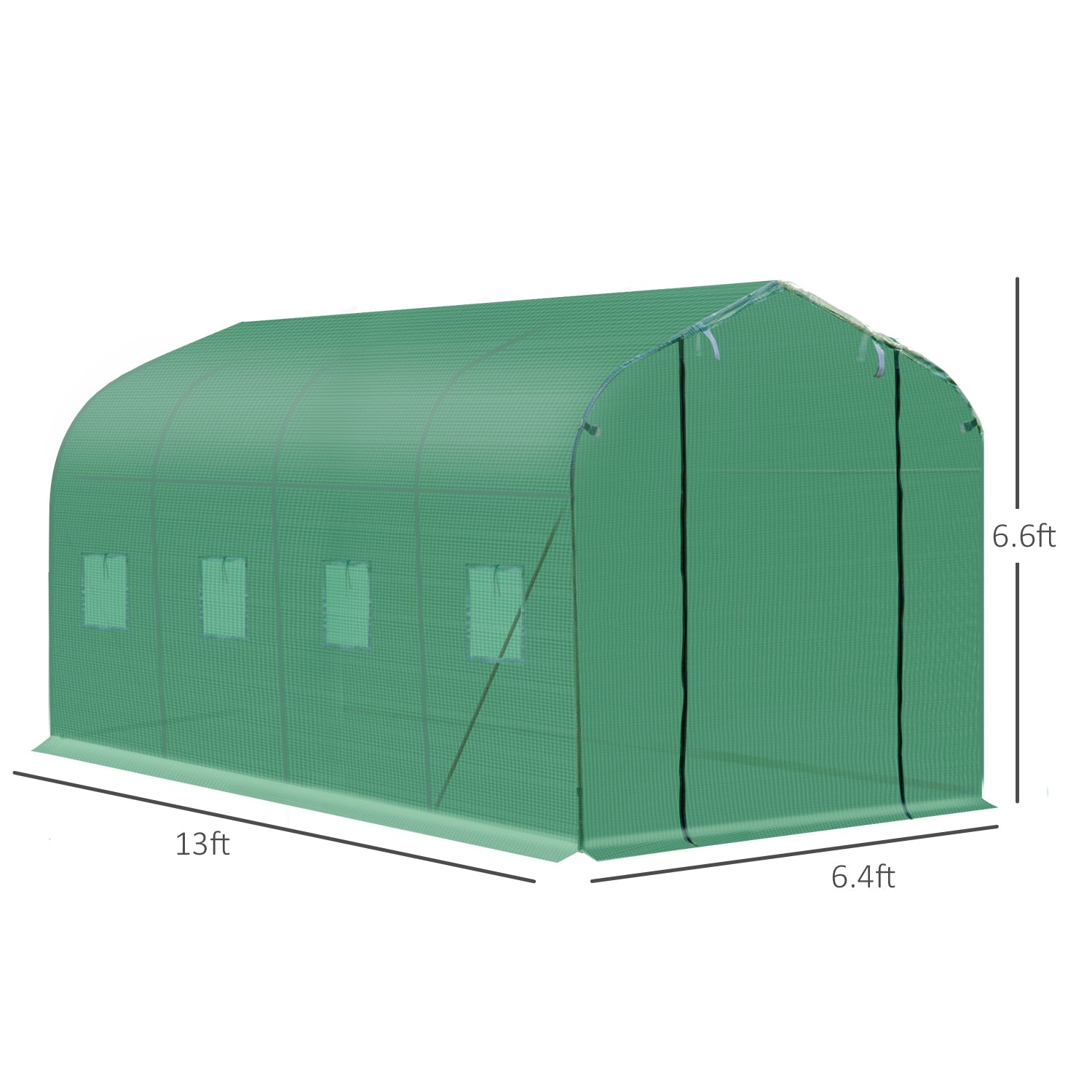 Outsunny 13' x 6.5' x 6.5' Steeple Walk-in Greenhouse Garden Plant Seed Grow Tent Polytennel with Windows and Door Green