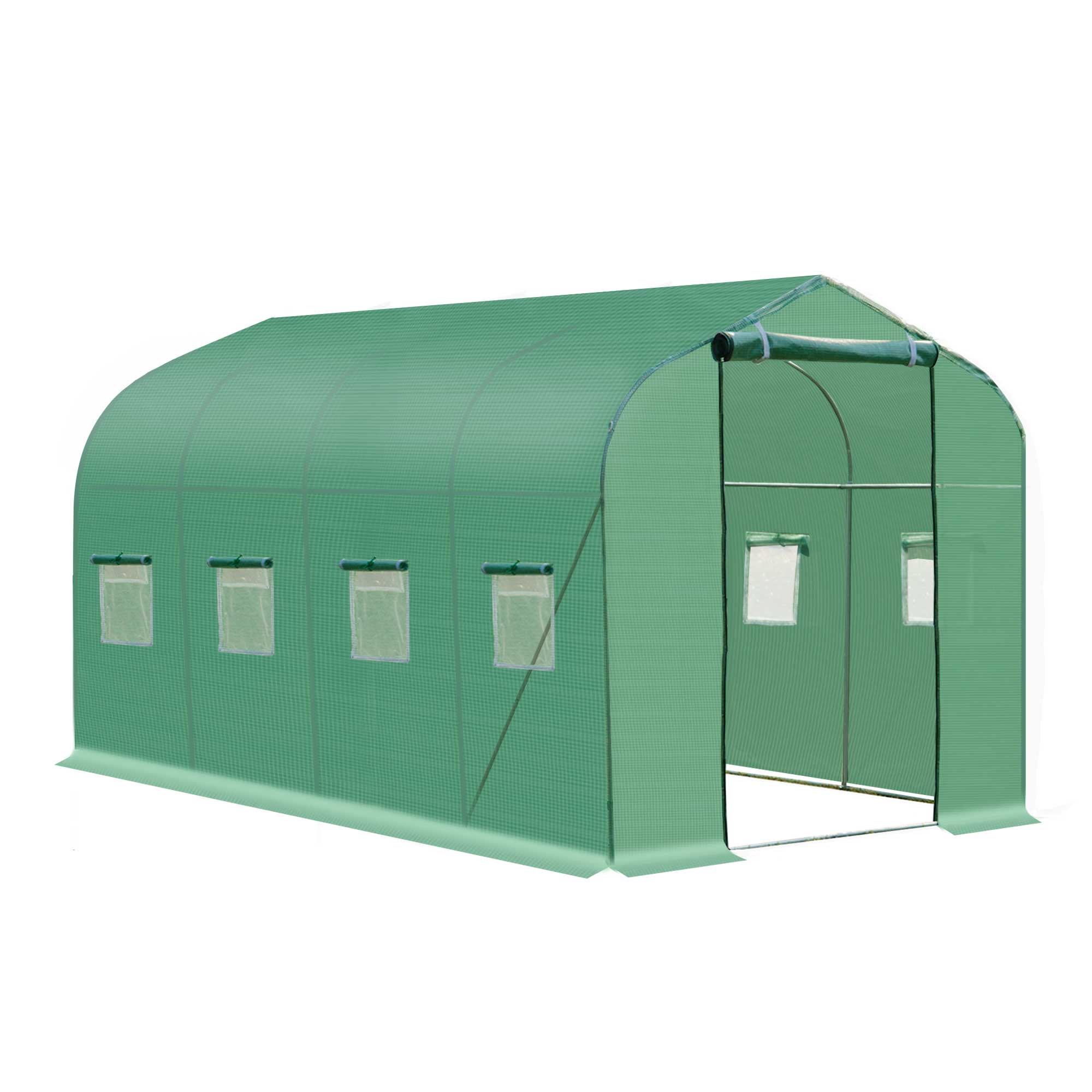 Outsunny 13' x 6.5' x 6.5' Steeple Walk-in Greenhouse Garden Plant Seed Grow Tent Polytennel with Windows and Door Green