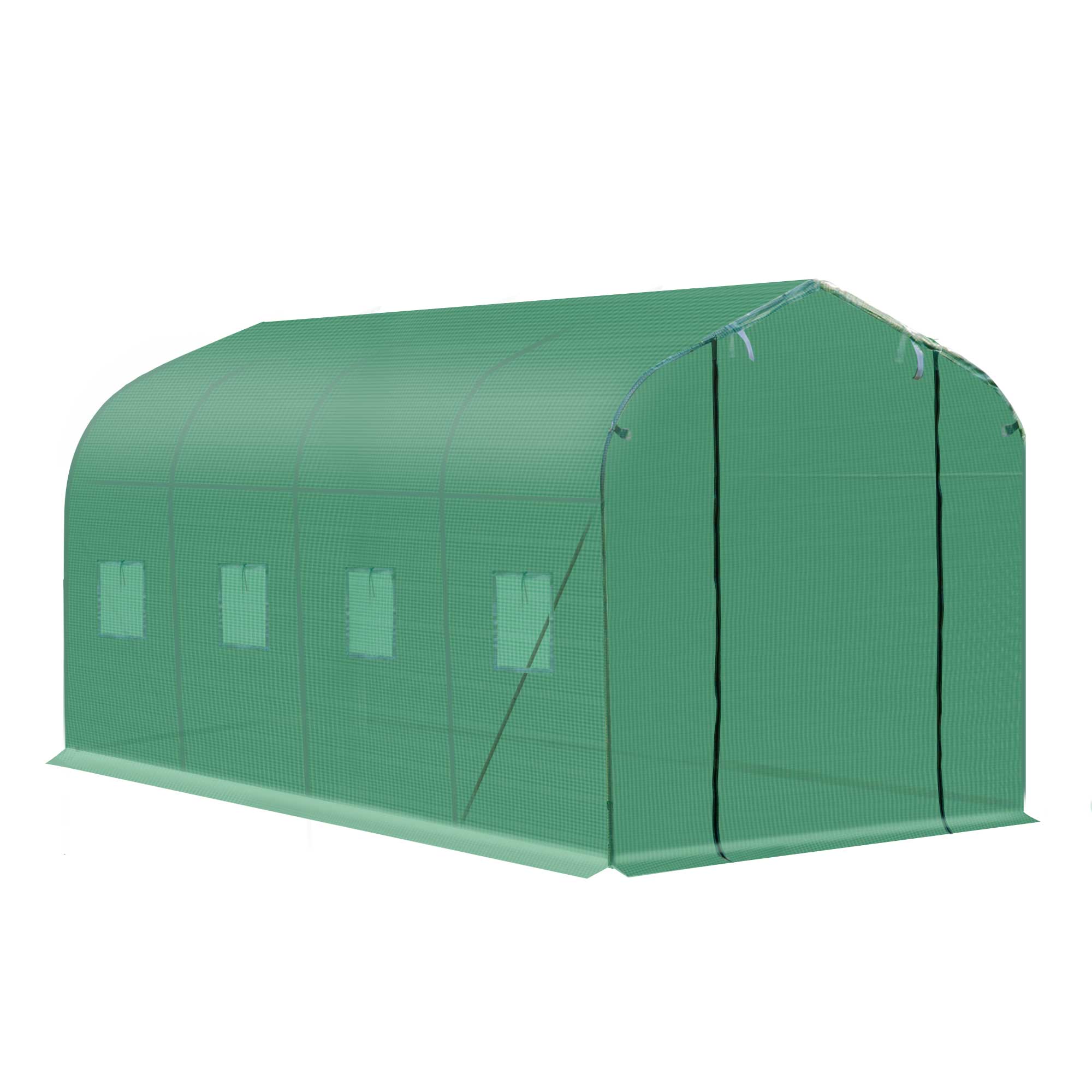 Outsunny 13' x 6.5' x 6.5' Steeple Walk-in Greenhouse Garden Plant Seed Grow Tent Polytennel with Windows and Door Green