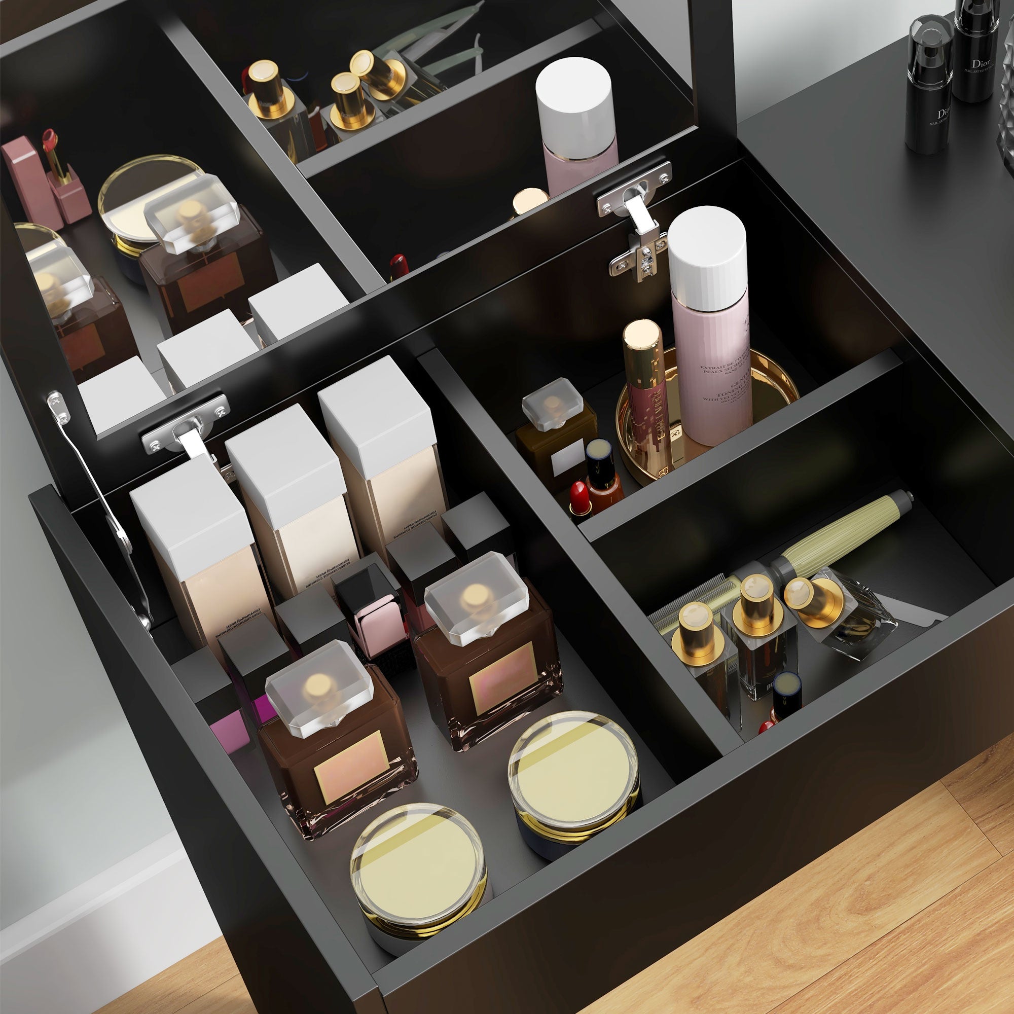 HOMCOM Vanity Desk Set with Flip Top Mirror and Cushioned Stool, Makeup Vanity with Storage Drawer, Dressing Table for Bedroom, Black