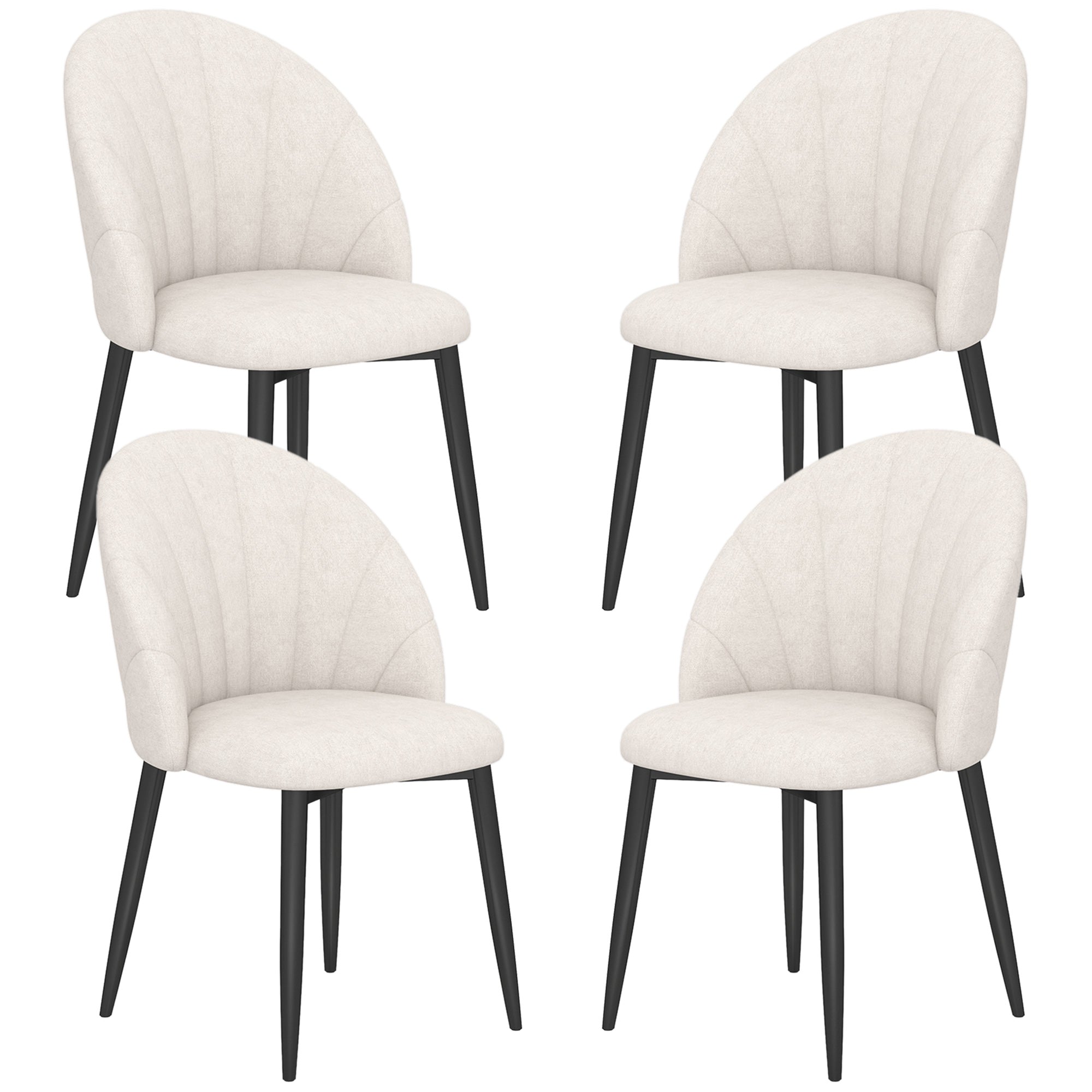 HOMCOM Dining Chairs Set of 4, Modern Upholstered Kitchen Chairs with Metal Legs, Shell Backrest and Padded Seat, Side Chairs for Dining Room, Bedroom, Living Room, Cream White