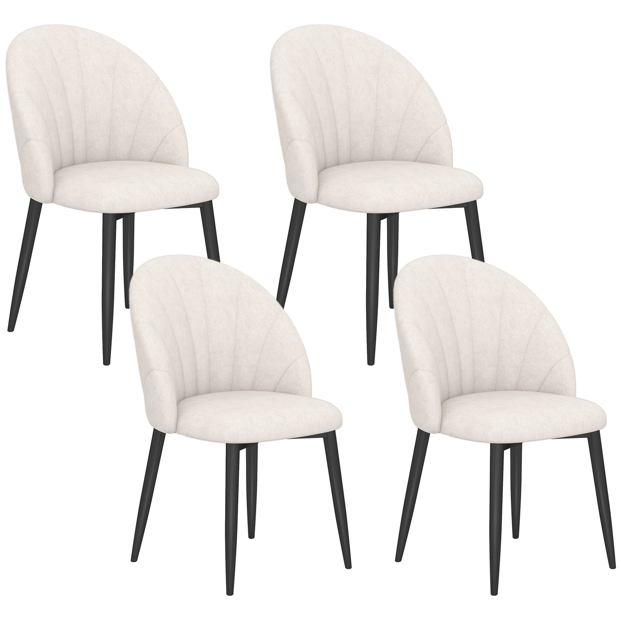 HOMCOM Dining Chairs Set of 4, Modern Upholstered Kitchen Chairs with Metal Legs, Shell Backrest and Padded Seat, Side Chairs for Dining Room, Bedroom, Living Room, Cream White