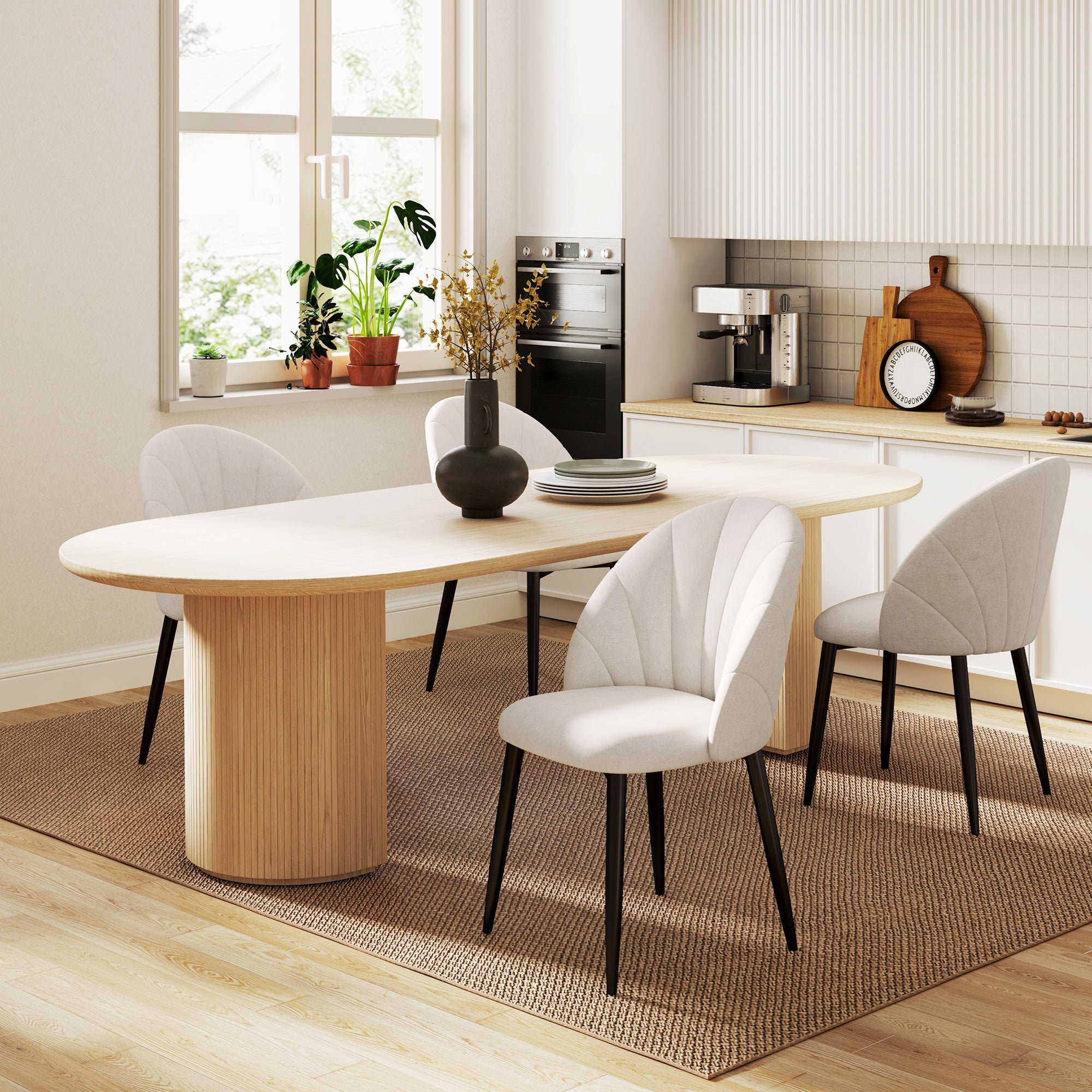 HOMCOM Dining Chairs Set of 4, Modern Upholstered Kitchen Chairs with Metal Legs, Shell Backrest and Padded Seat, Side Chairs for Dining Room, Bedroom, Living Room, Cream White