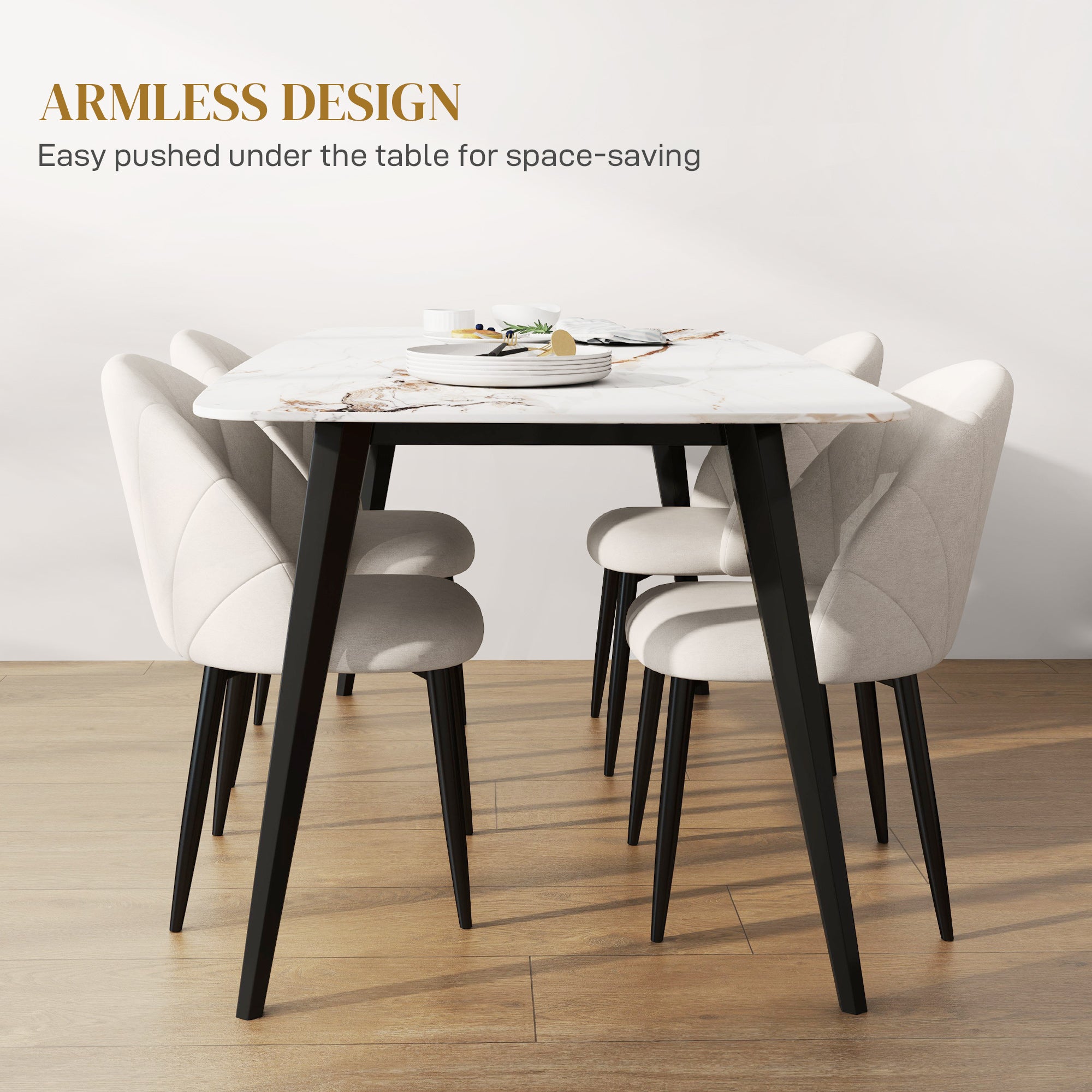 HOMCOM Dining Chairs Set of 4, Modern Upholstered Kitchen Chairs with Metal Legs, Shell Backrest and Padded Seat, Side Chairs for Dining Room, Bedroom, Living Room, Cream White
