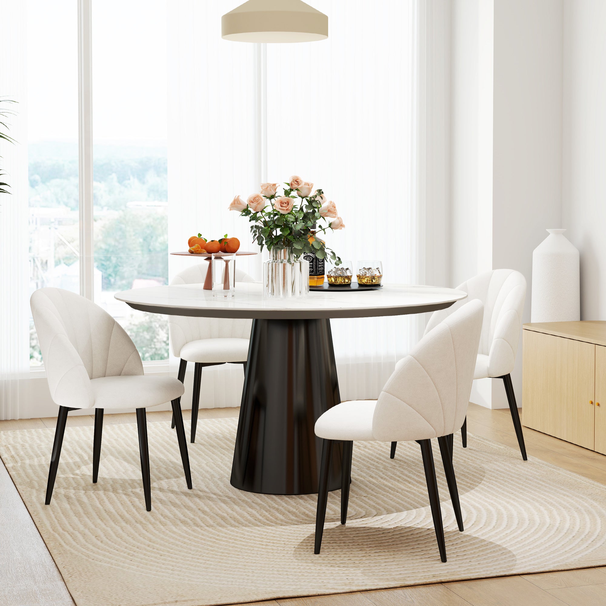 HOMCOM Dining Chairs Set of 4, Modern Upholstered Kitchen Chairs with Metal Legs, Shell Backrest and Padded Seat, Side Chairs for Dining Room, Bedroom, Living Room, Cream White