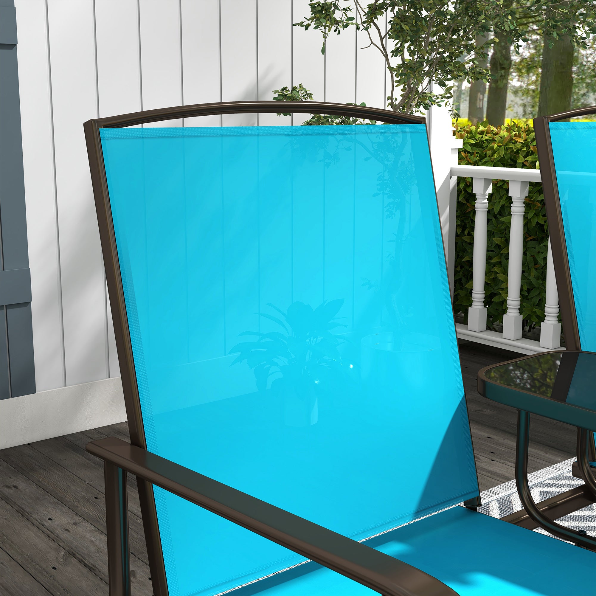Outsunny Outdoor Glider Bench with Table, Patio Loveseat for 2 Persons, Garden Glider Rocking Chair with Breathable Mesh Fabric, Blue