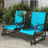 Outsunny Outdoor Glider Bench with Table, Patio Loveseat for 2 Persons, Garden Glider Rocking Chair with Breathable Mesh Fabric, Blue