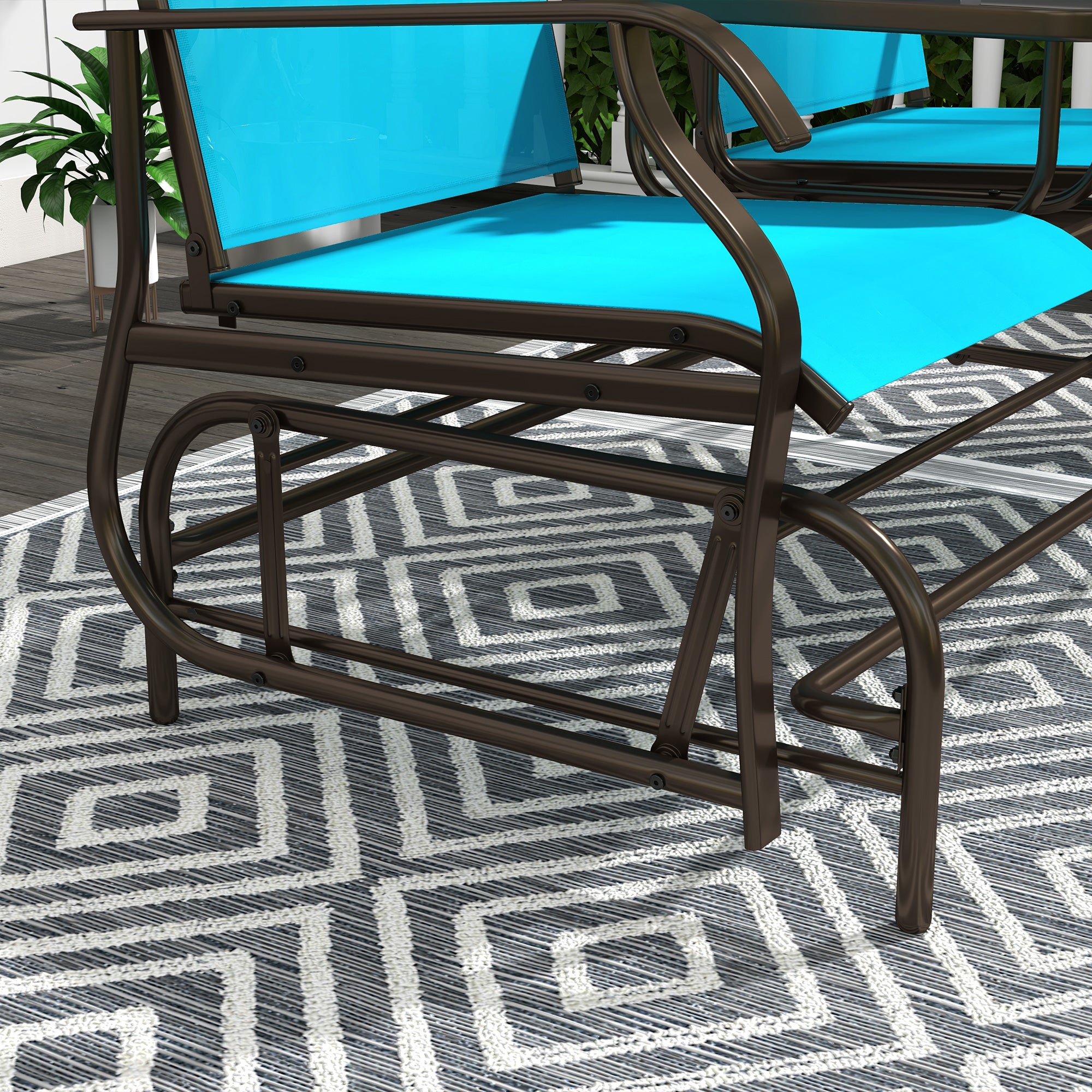 Outsunny Outdoor Glider Bench with Table, Patio Loveseat for 2 Persons, Garden Glider Rocking Chair with Breathable Mesh Fabric, Blue