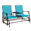 Outsunny Outdoor Glider Bench with Table, Patio Loveseat for 2 Persons, Garden Glider Rocking Chair with Breathable Mesh Fabric, Blue