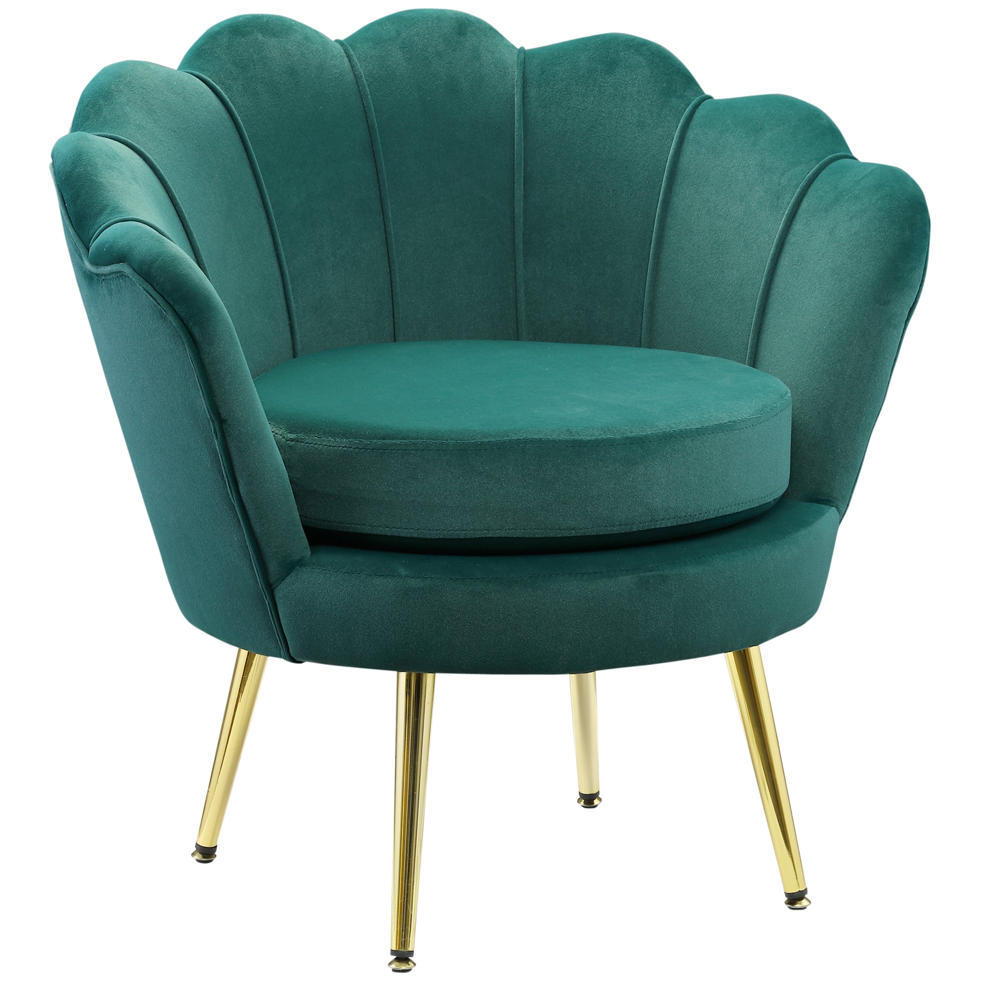 HOMCOM Modern Accent Chair, Velvet-Touch Fabric Leisure Club Chair with Gold Metal Legs for Bedroom, Dark Green