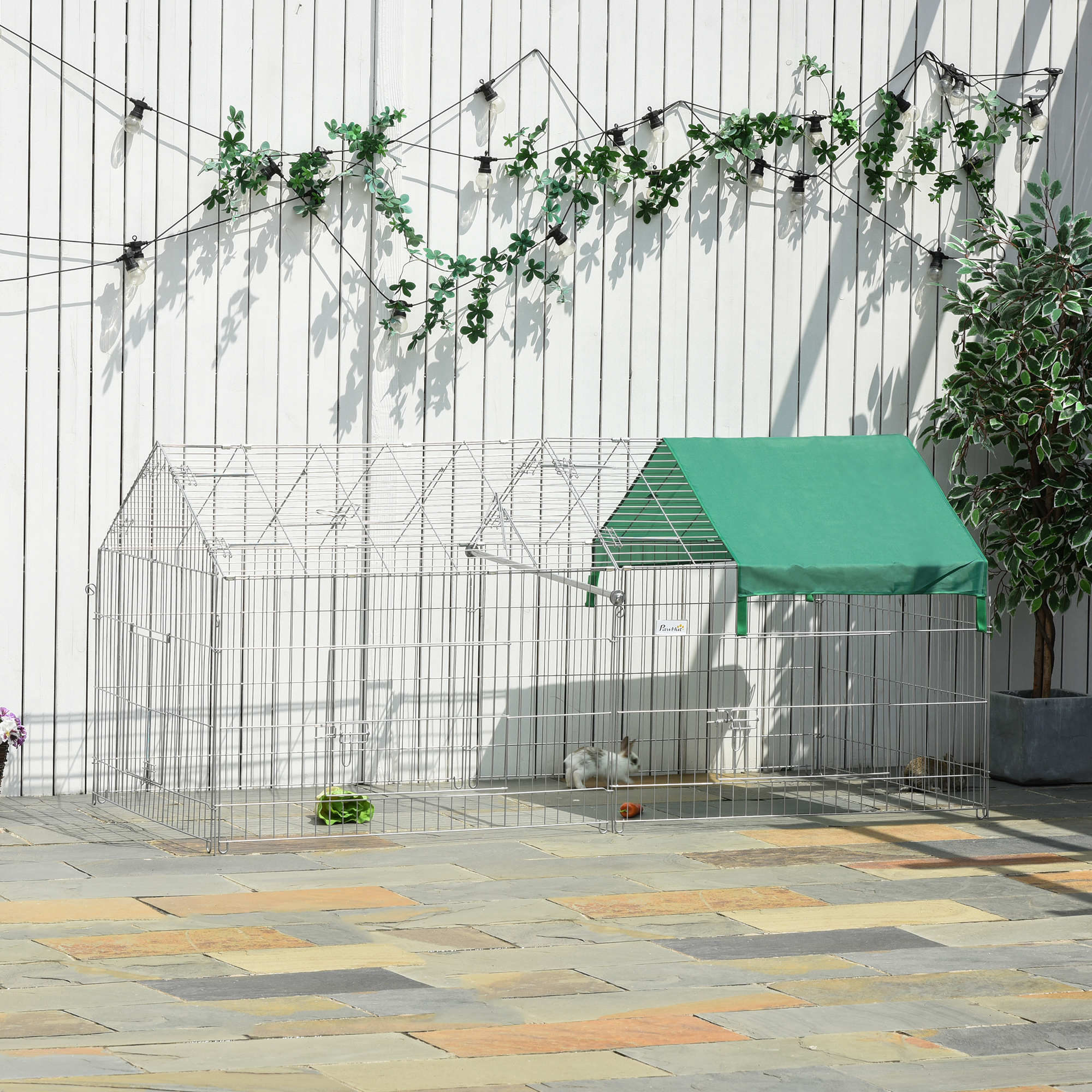 PawHut 87x41x41-IN Small Animal Enclosure Rabbit Pet Metal Cage Outdoor Run Play with Cover and Multiple doors, Green