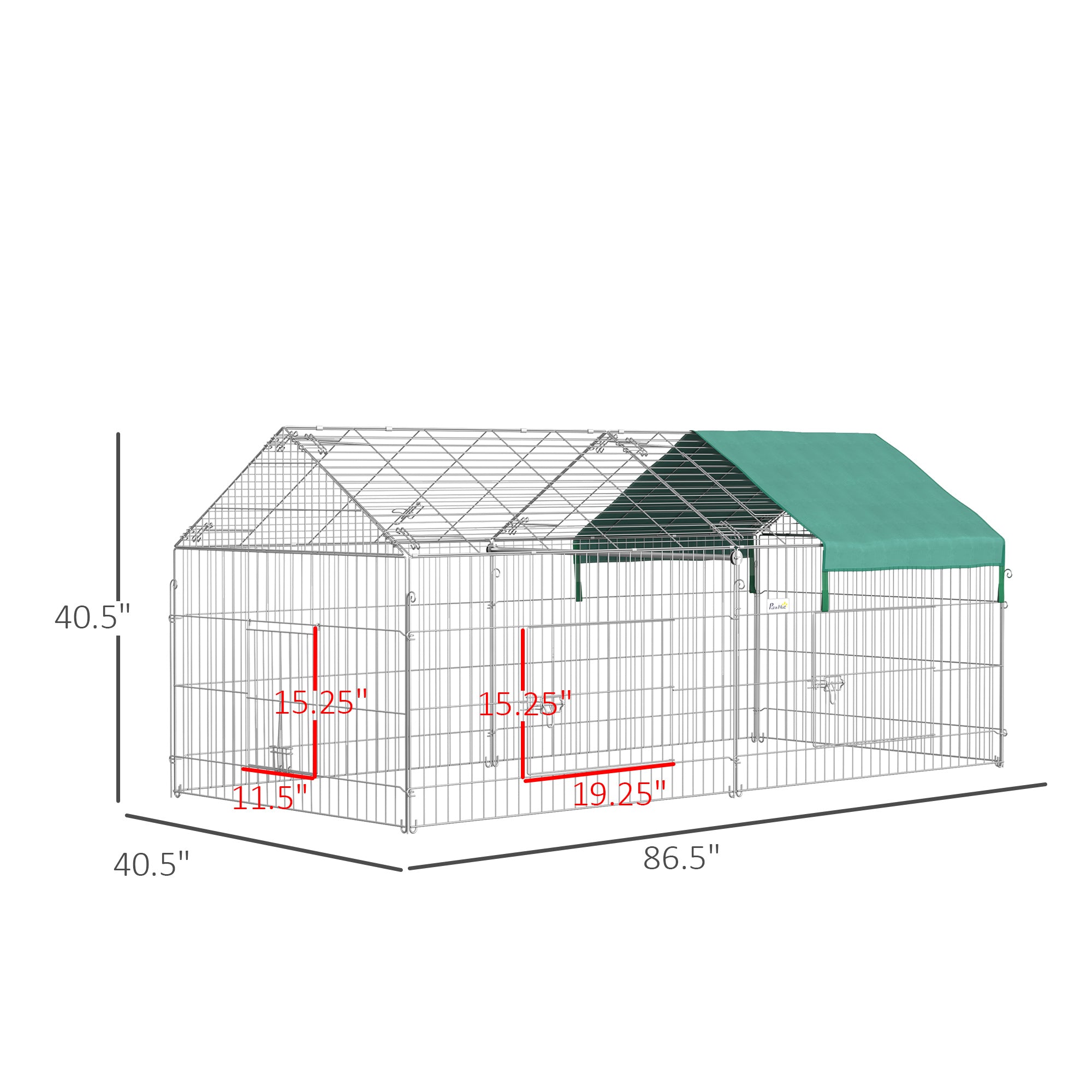 PawHut 87x41x41-IN Small Animal Enclosure Rabbit Pet Metal Cage Outdoor Run Play with Cover and Multiple doors, Green