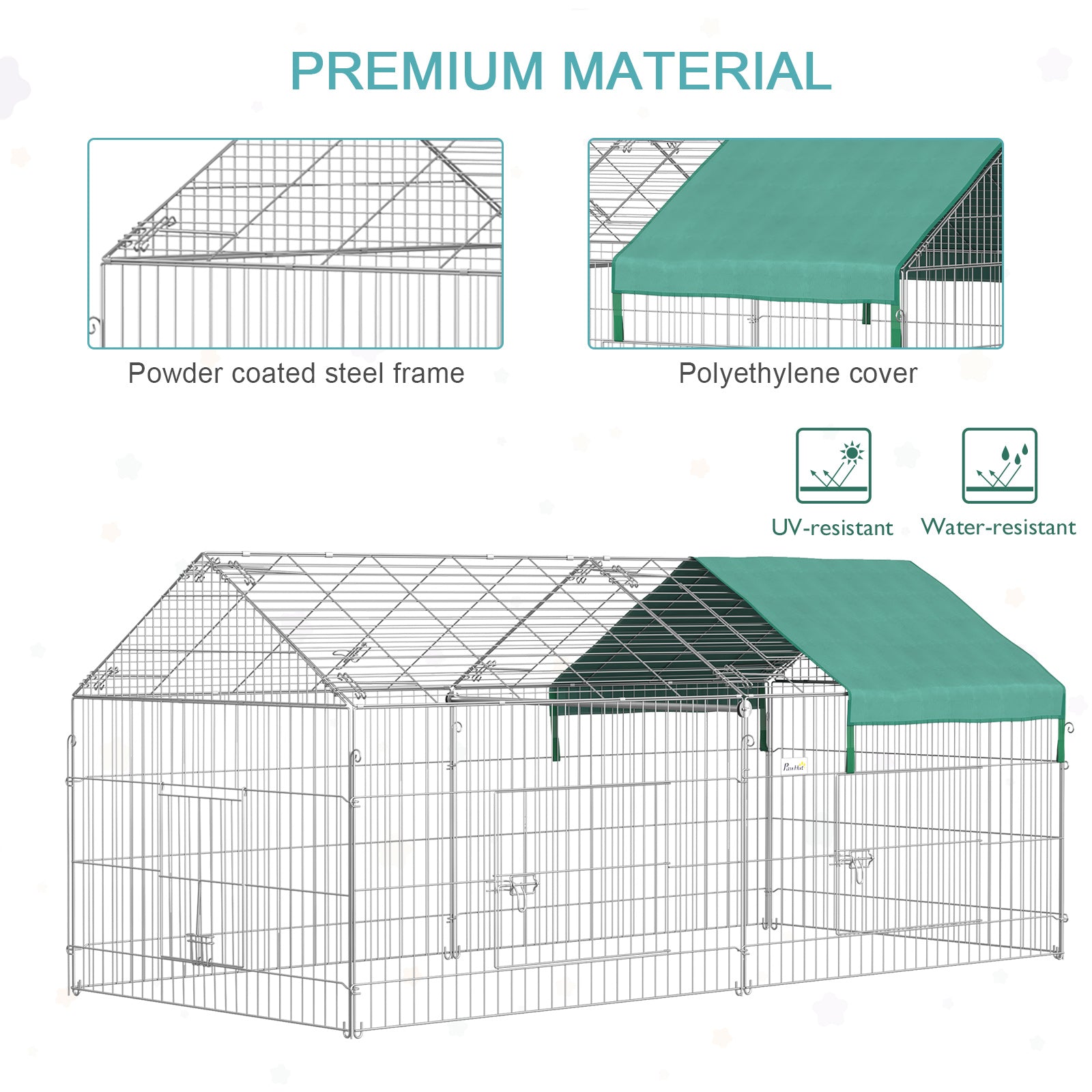 PawHut 87x41x41-IN Small Animal Enclosure Rabbit Pet Metal Cage Outdoor Run Play with Cover and Multiple doors, Green
