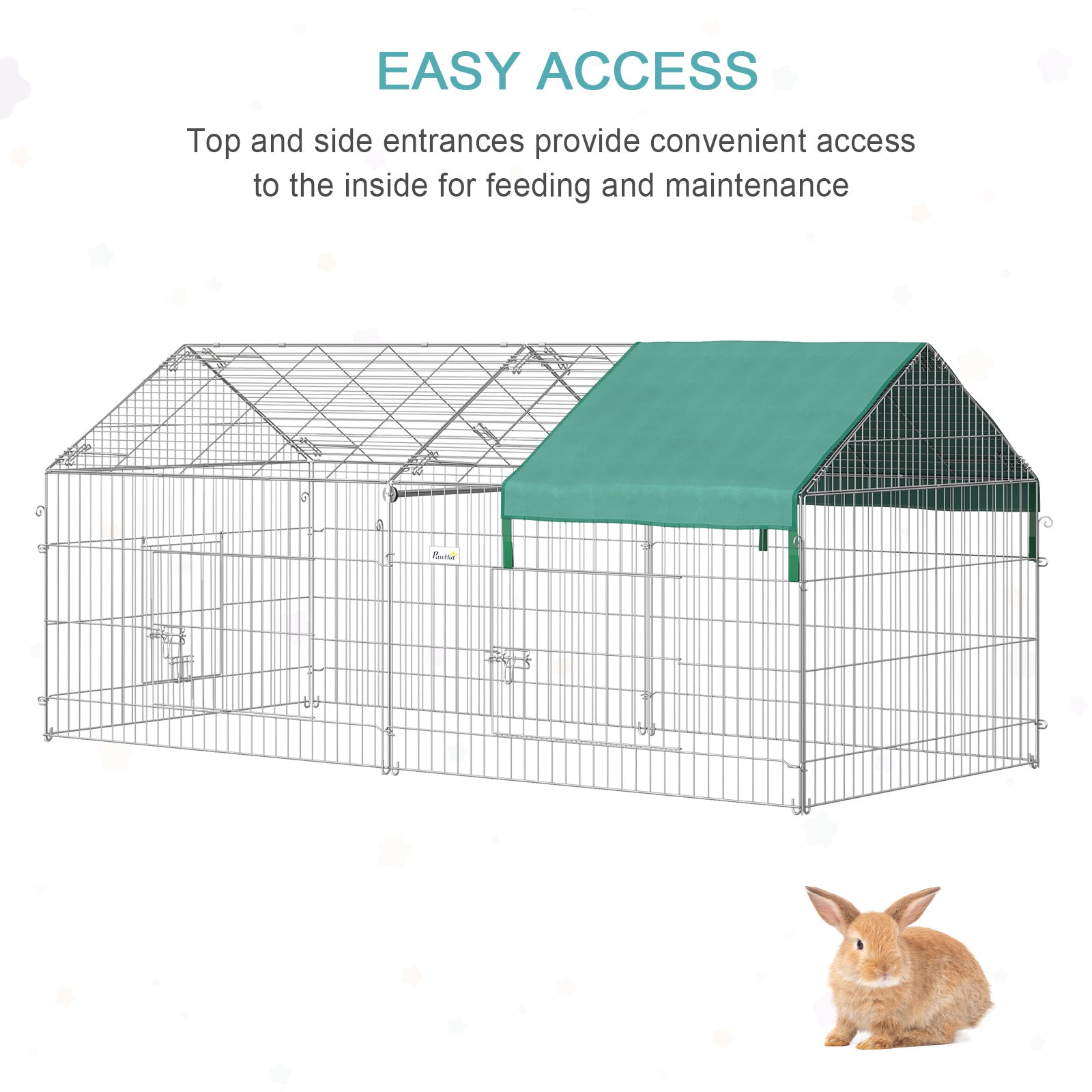 PawHut 87x41x41-IN Small Animal Enclosure Rabbit Pet Metal Cage Outdoor Run Play with Cover and Multiple doors, Green